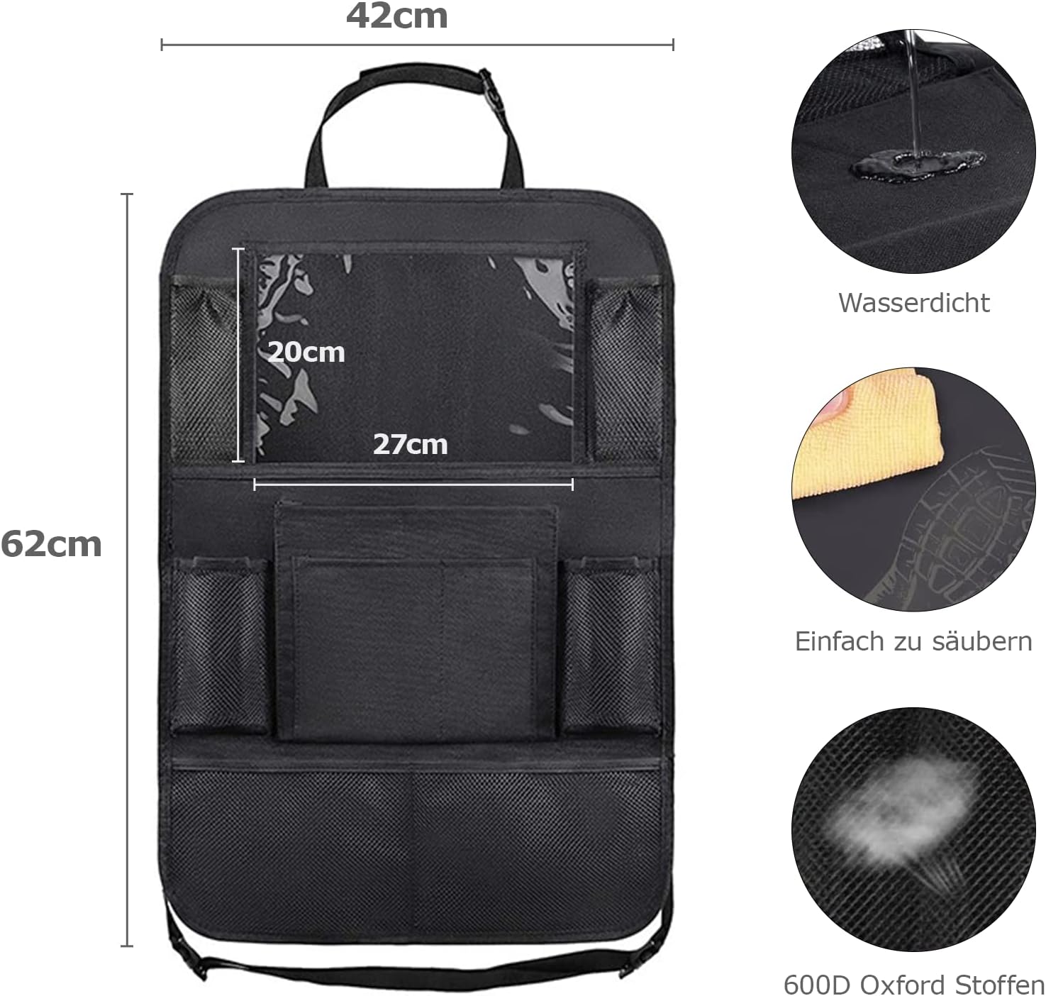 Thumbnail 1 de BillyBath Rückenlehnenschutz Auto Kinder – 10-Fächer Organizer mit 10 Zoll Tablet-Fach, wasserdicht, 62 × 42 cm