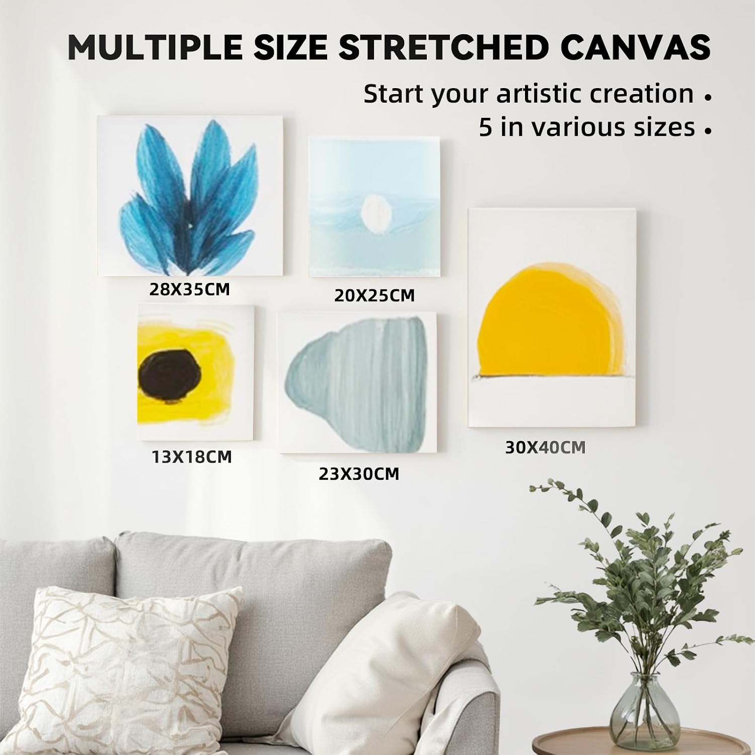 Detalle de 10 Pack Canvas for Painting – 30x40, 28x35, 23x30, 20x25, 13x18cm Blank Canvases (Cotton, Pre-Primed) for Oils and Acrylics