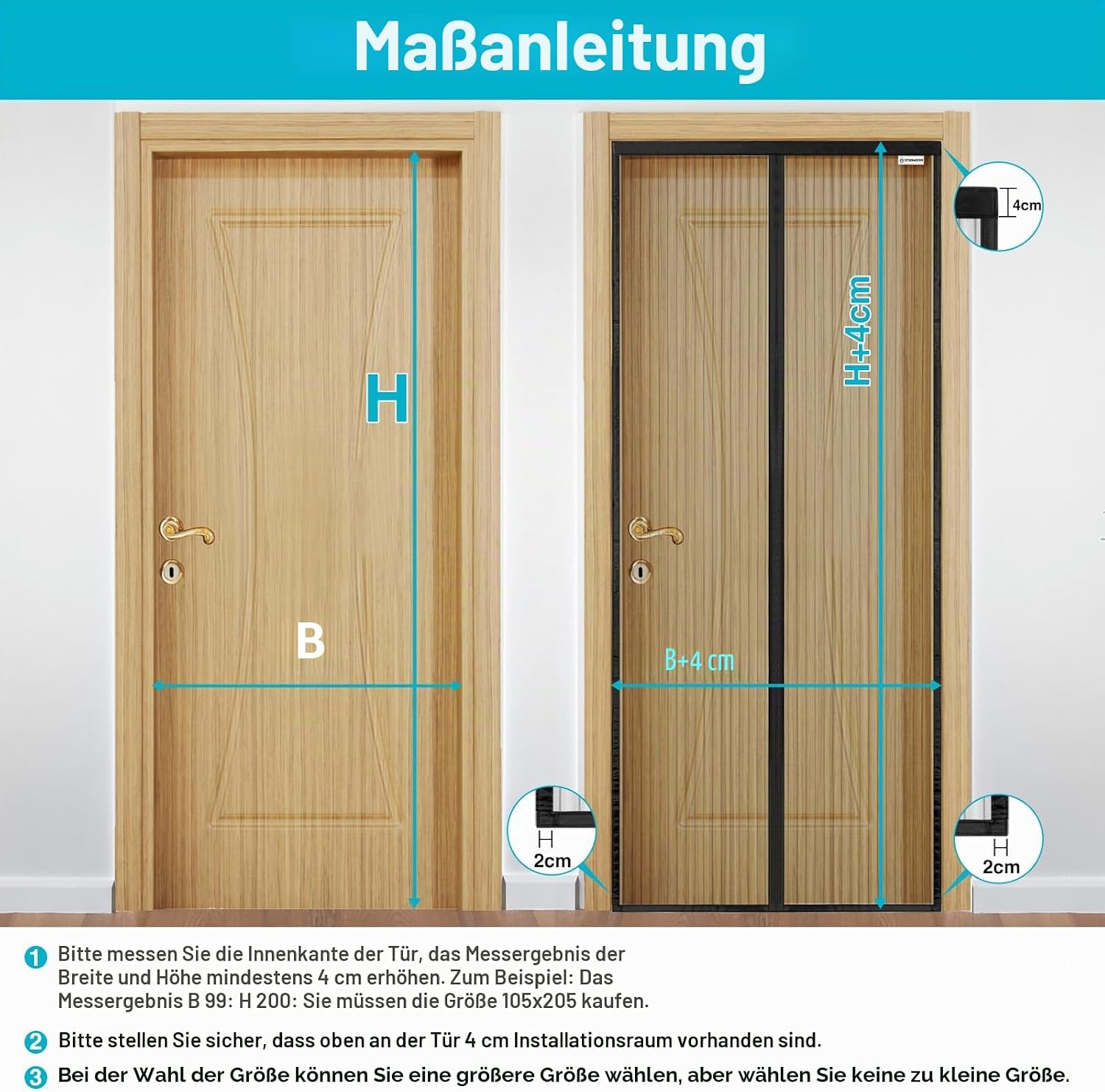 Detalle 1 de Fliegengitter Tür 100x260cm – Design4Door Schwarz, Balkontür, magnetisch & leicht zu montieren