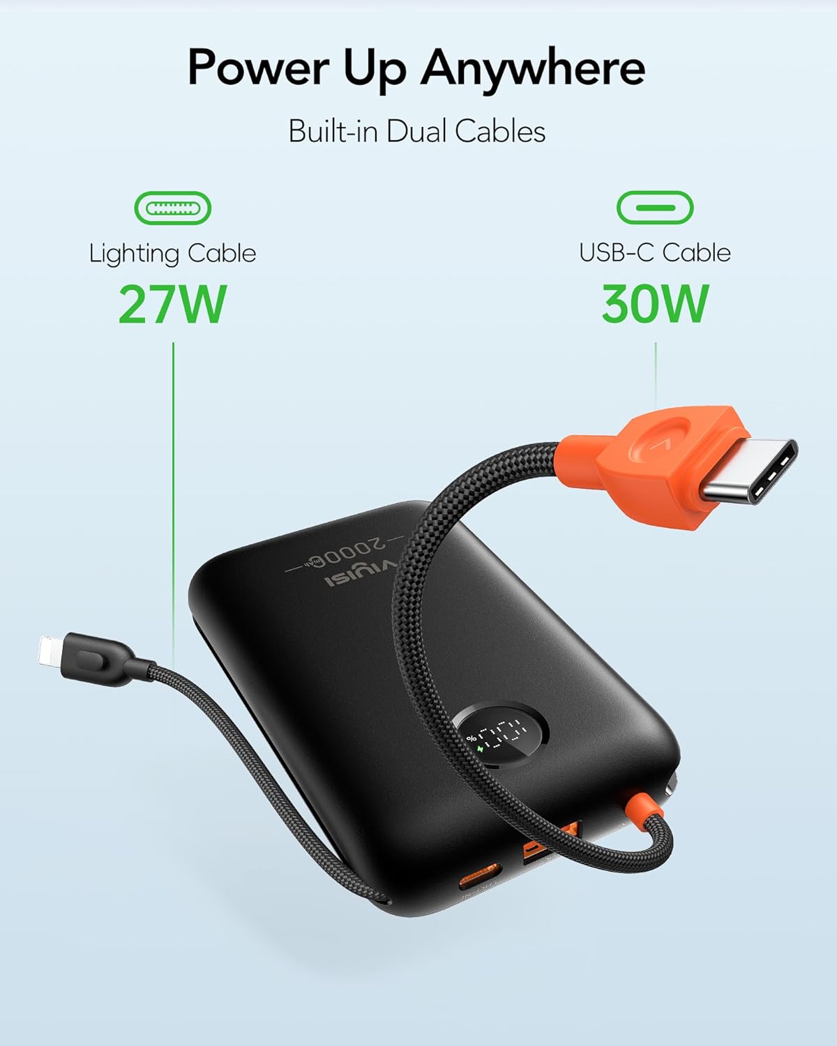 Thumbnail 1 de VIYISI Power Bank 20000 mAh 30W: ricarica rapida, cavi integrati e 4 uscite in un design compatto (Nero)