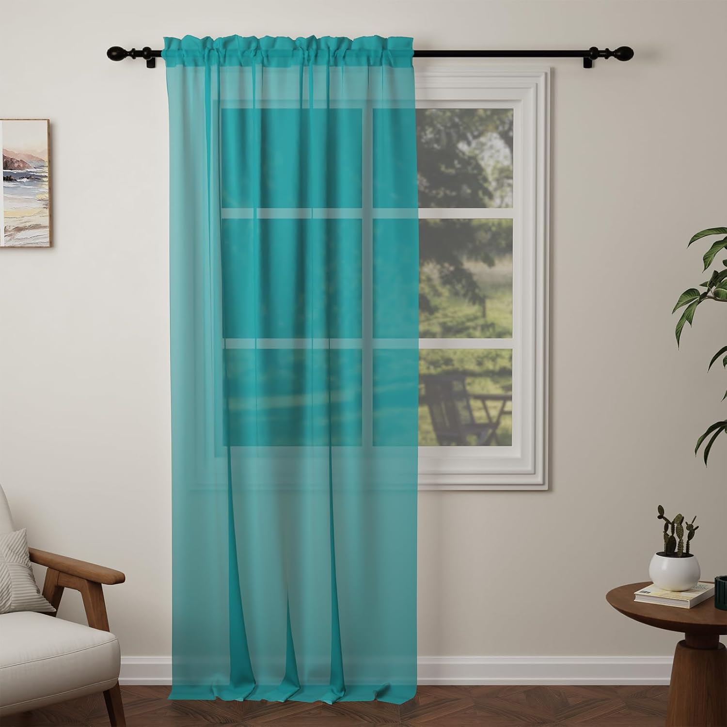 Thumbnail 6 de Pacok Blue Voile Curtains, 108 Drop Net Curtain for Windows