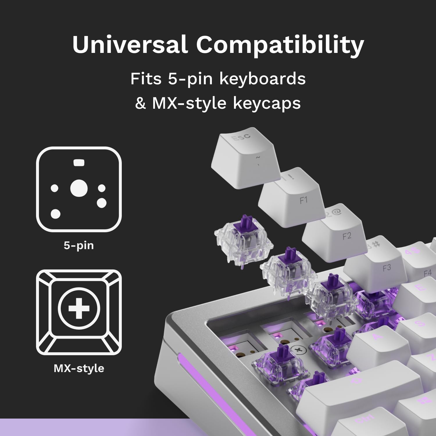 Detalle de Glorious Gaming Mako Switches (110 PCS): Tactile, Pre-Lubed 5‑pin Hot-Swap Compatibility