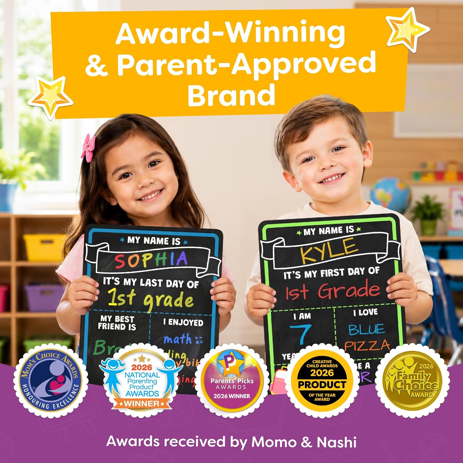 Thumbnail 6 de Momo & Nashi First Day of School Sign Board with Liquid Chalk Markers (14”x11” Double-Sided, Reusable)