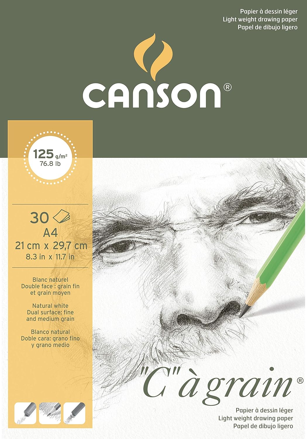 Thumbnail 3 de CANSON « C » à Grain - Bloc 30 feuilles A3 180 g/m², Blanc naturel