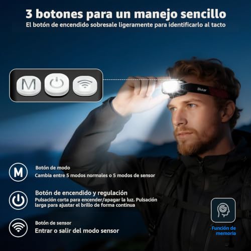 Thumbnail 7 de Blukar 2026 Gen 2, linterna frontal LED recargable con 10 modos y sensor