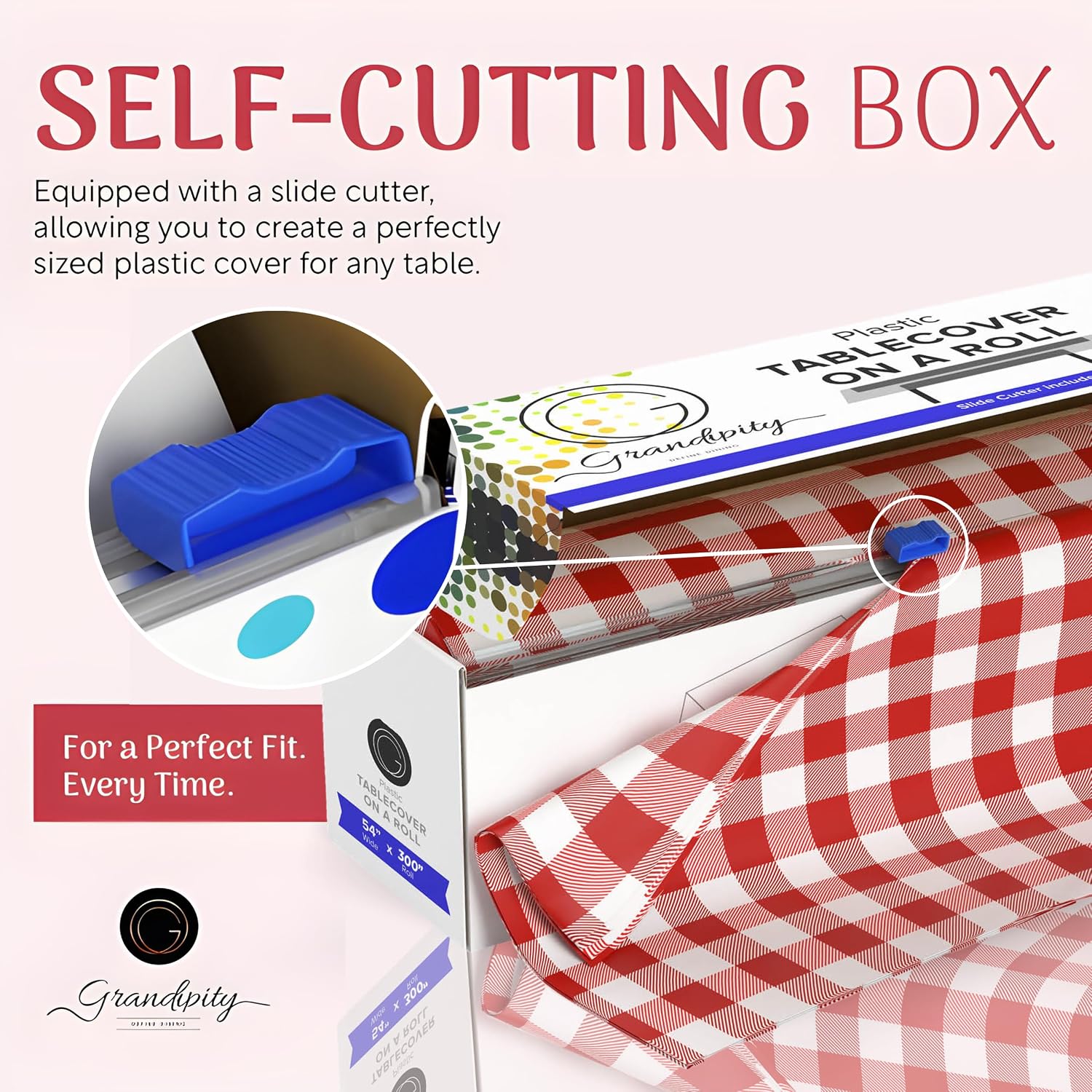 Detalle de Grandipity 54in x 300 Ft Red Ginghams Plastic Tablecloth Roll — Cut-to-Size, Disposable, and Waterproof for Any Event