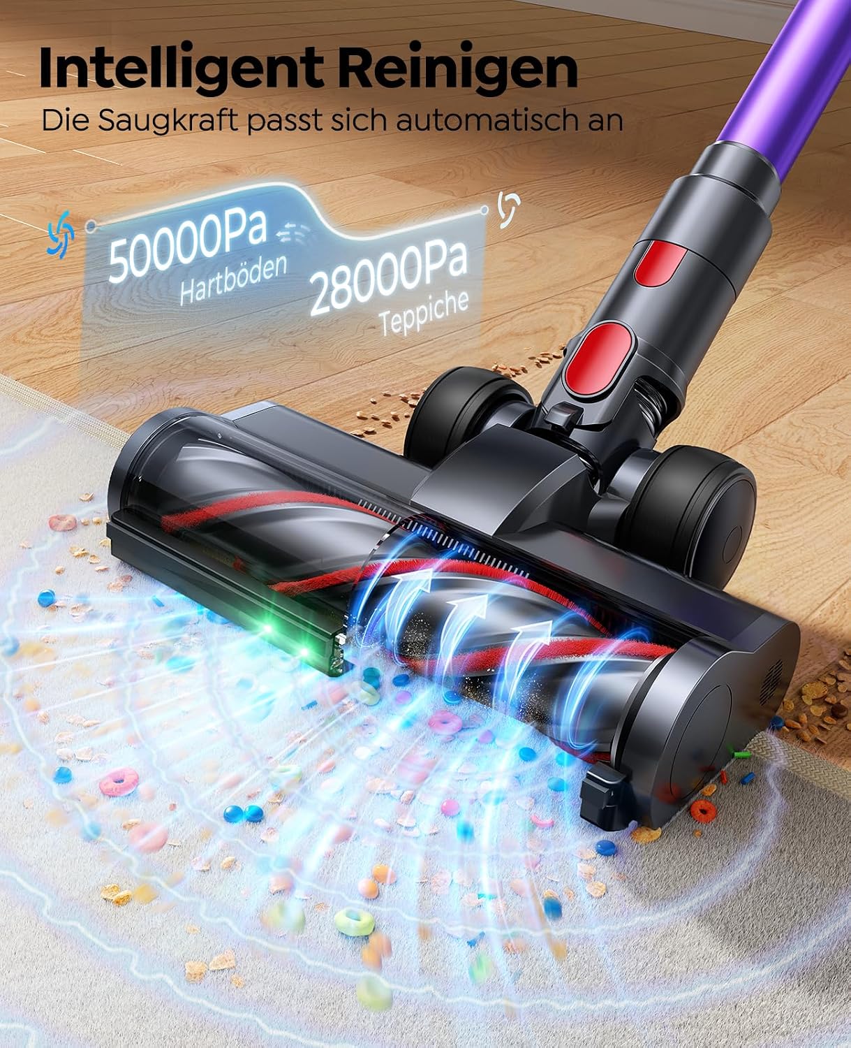 Detalle de Fieety Akku-Staubsauger mit 600 W, 50 kPa und 65 Min Laufzeit inkl. Tierpflegebürste & Zubehör