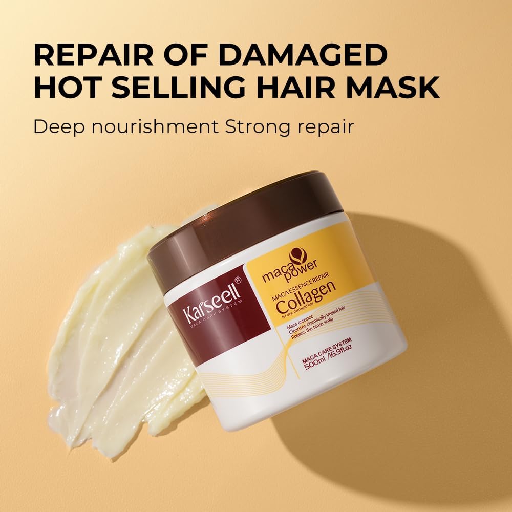 Thumbnail 1 de Karseell Collagen Masque Cheveux + Huile Cheveux, set réparation pour cheveux secs et abîmés (500 ml + 50 ml)