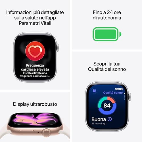 Detalle de Apple Watch Series 11 GPS, cassa 42 mm in alluminio dorato rosa con cinturino Sport rosa fard - taglia S/M