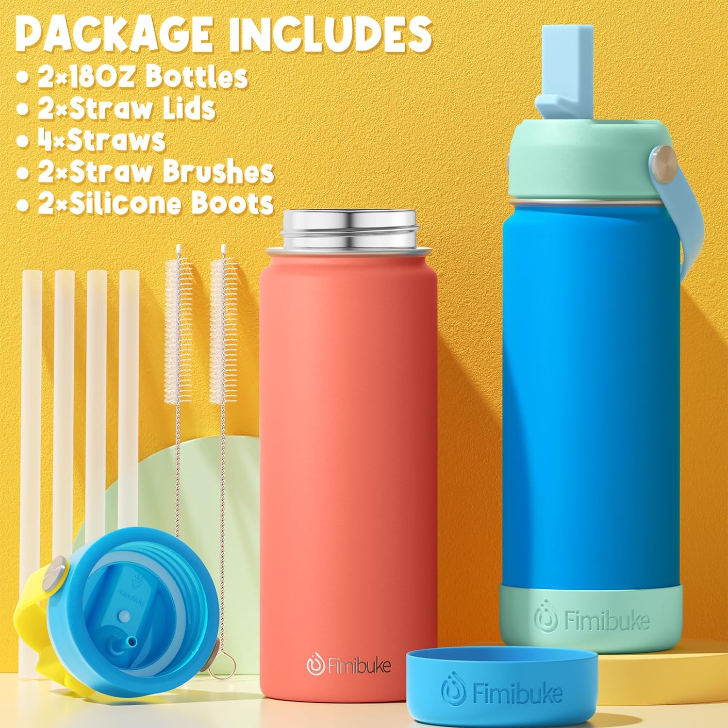 Thumbnail 5 de Fimibuke Kids Insulated Water Bottle (18oz, BPA-Free, Double Wall Vacuum) with Straw Lids — 2 Pack