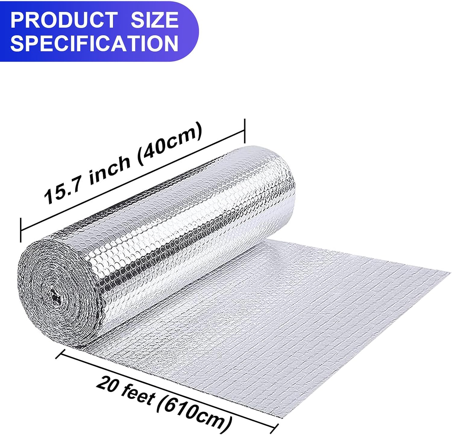 Detalle 2 de PROJODO 15.7"x20Ft(40x610cm) Reflective Bubble Foil Insulation Roll