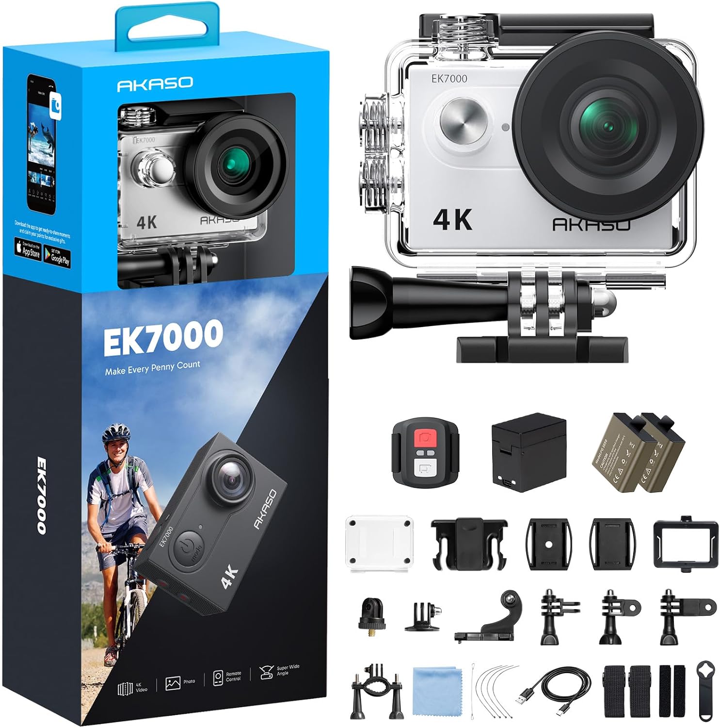Detalle de AKASO EK7000 4K30FPS Action Camera – 20MP Ultra HD Underwater Ready with 170° Wide Angle