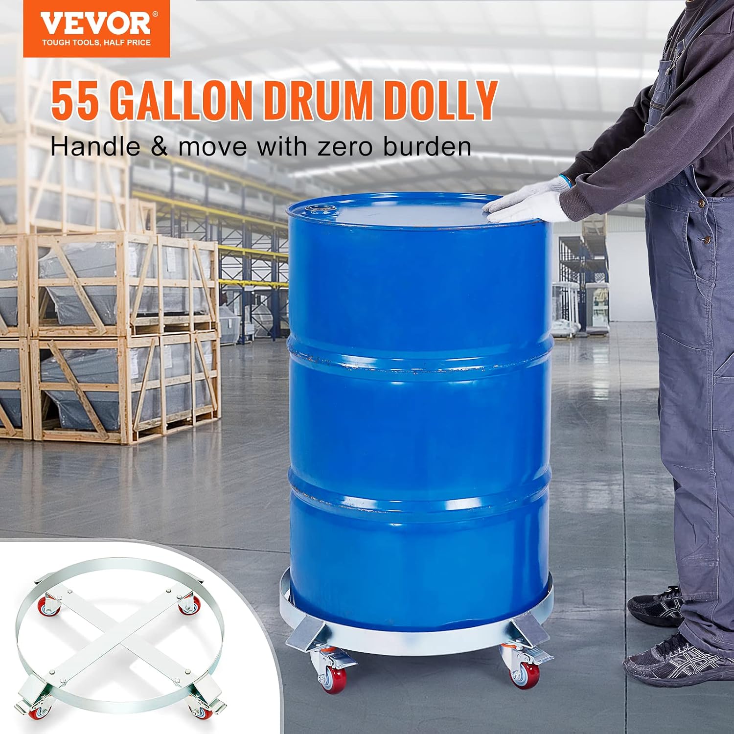 Detalle de VEVOR Fassroller 250 L – Transportroller aus Kohlenstoffstahl mit 4 Universalrädern