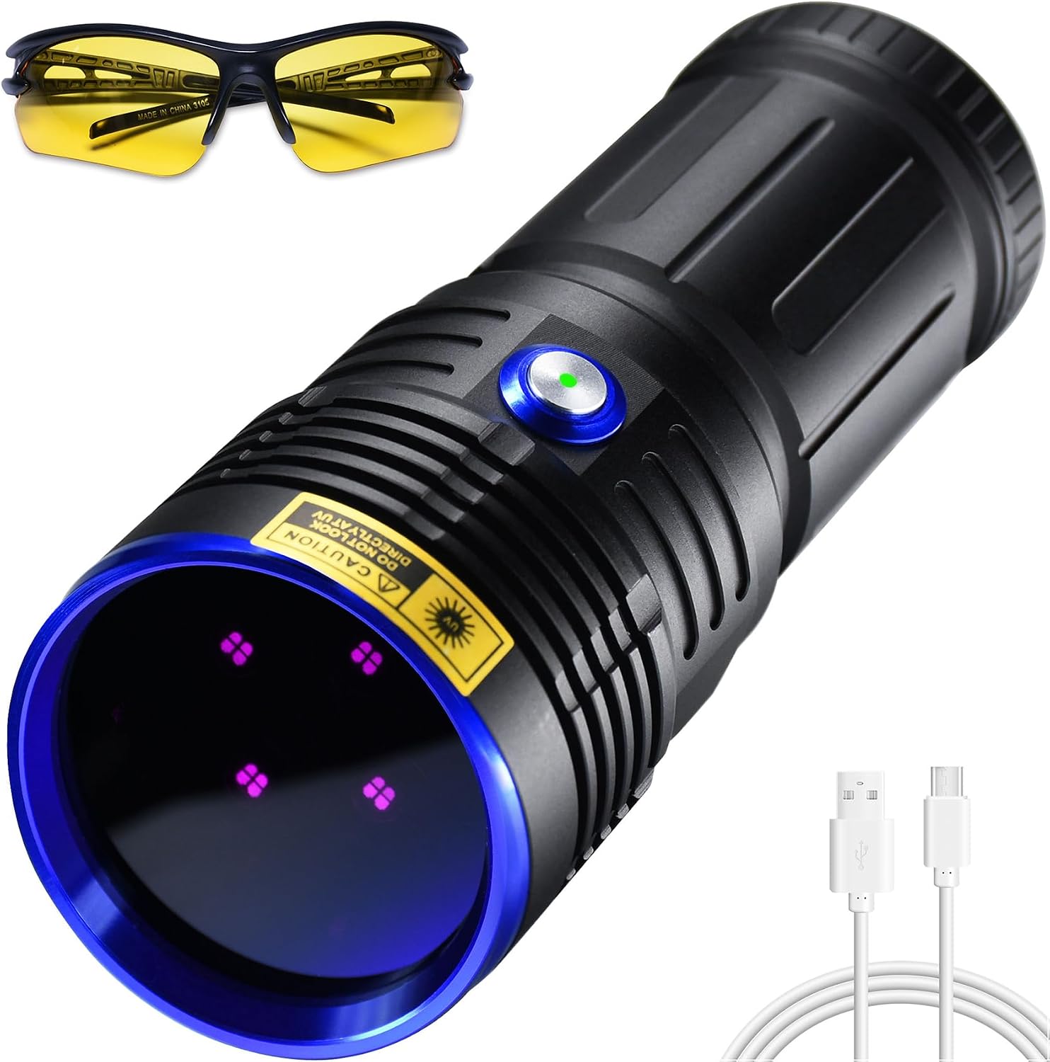 Detalle de DARKBEAM B50-365nm UV-ficklampa 365 nm med USB-C och fyra LED-lampor