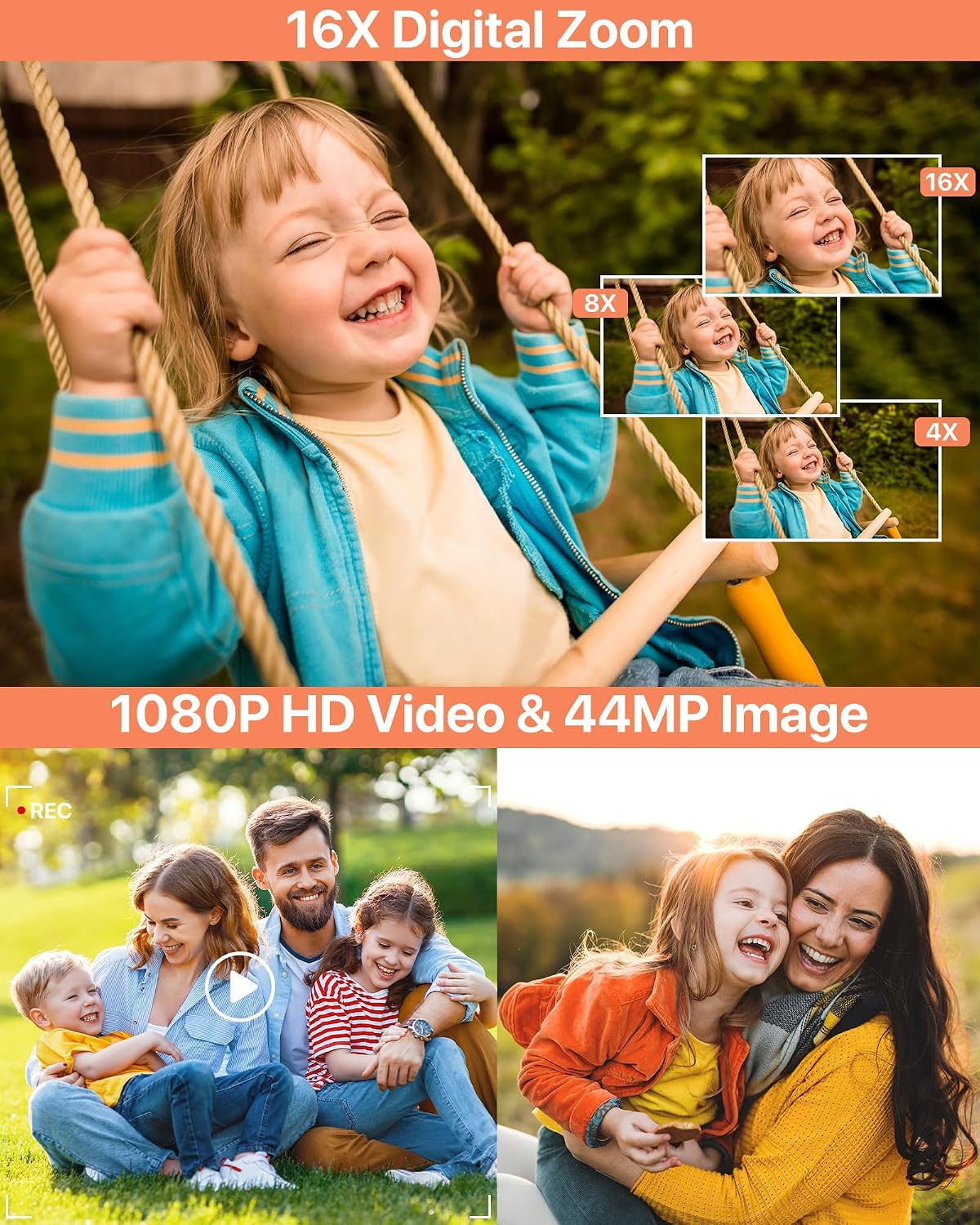 Detalle 2 de Digital Camera (Latest FHD 1080P) with Built-in Fill Light, 16X Zoom, SD Card Anti-Shake — Point-and-Shoot for Teens, Kids, and Beginners
