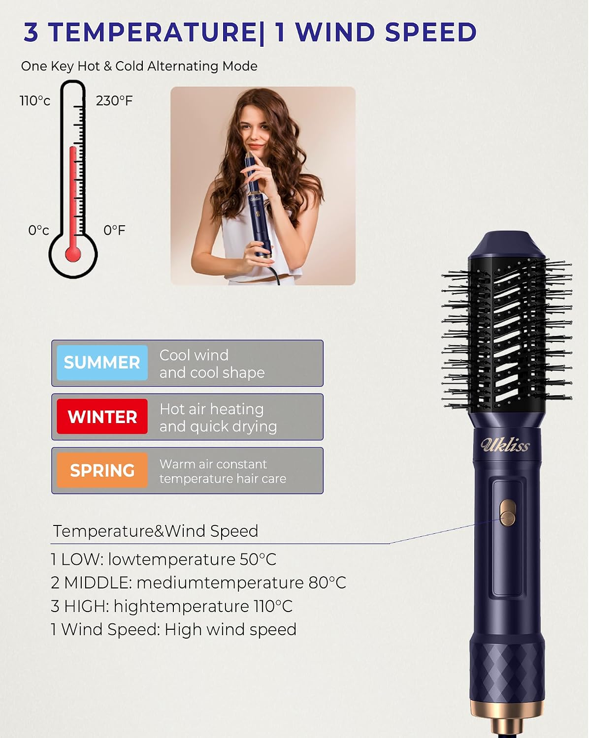 Thumbnail 6 de UKLISS 6 en 1 Hairstyler : brosse chauffante brushing & boucleur à air chaud 1000 W (Blu)
