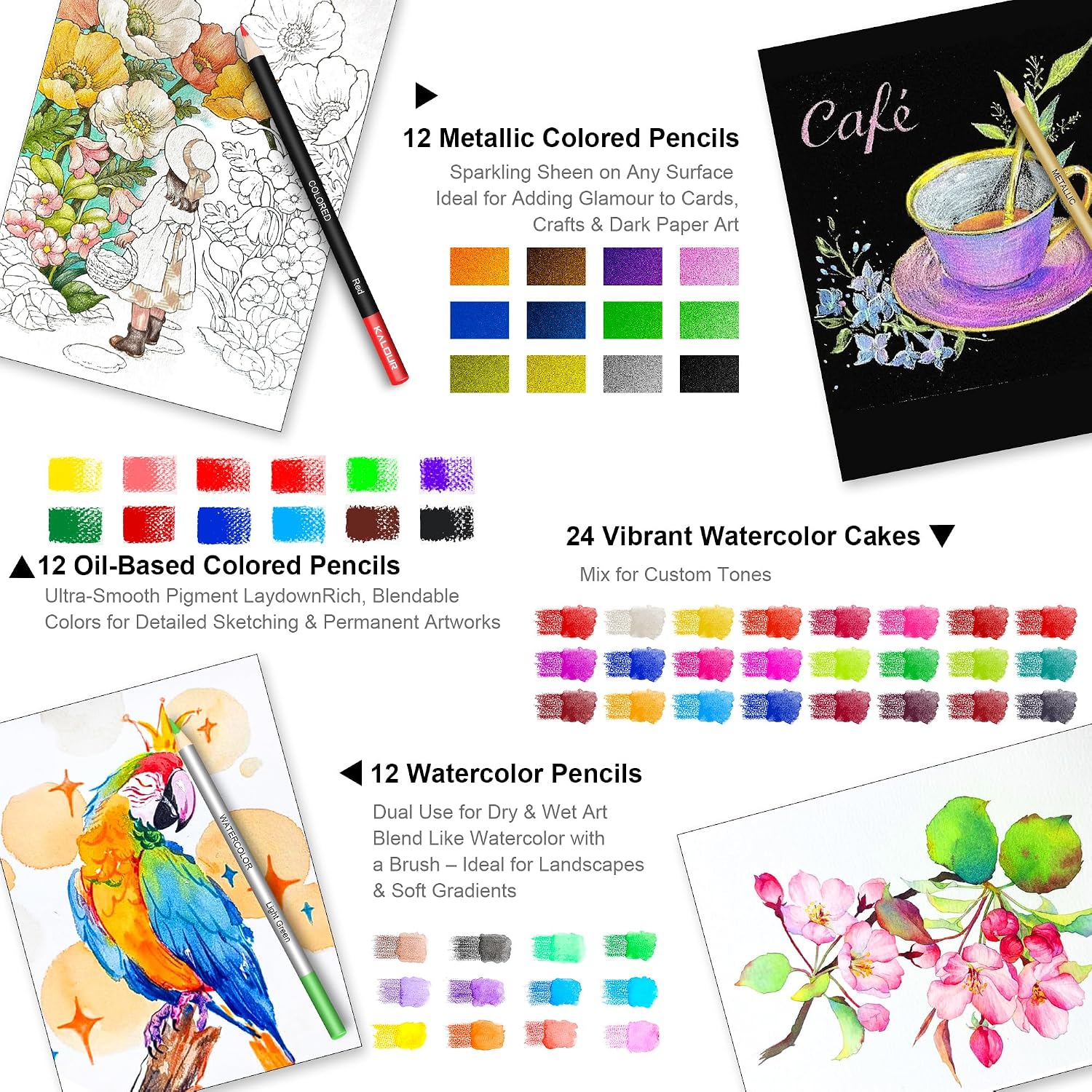 Thumbnail 4 de KALOUR Art Set 140-teiliges Zeichen- & Malset mit Buntstiften, Aquarellfarben und Skizzenbuch (inkl. Etui)