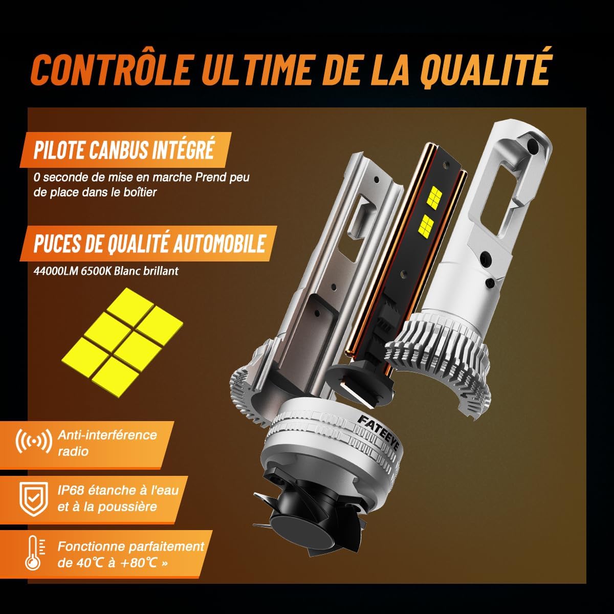 Detalle 2 de FateEye Ampoule H4 LED 200W pour phares de voiture