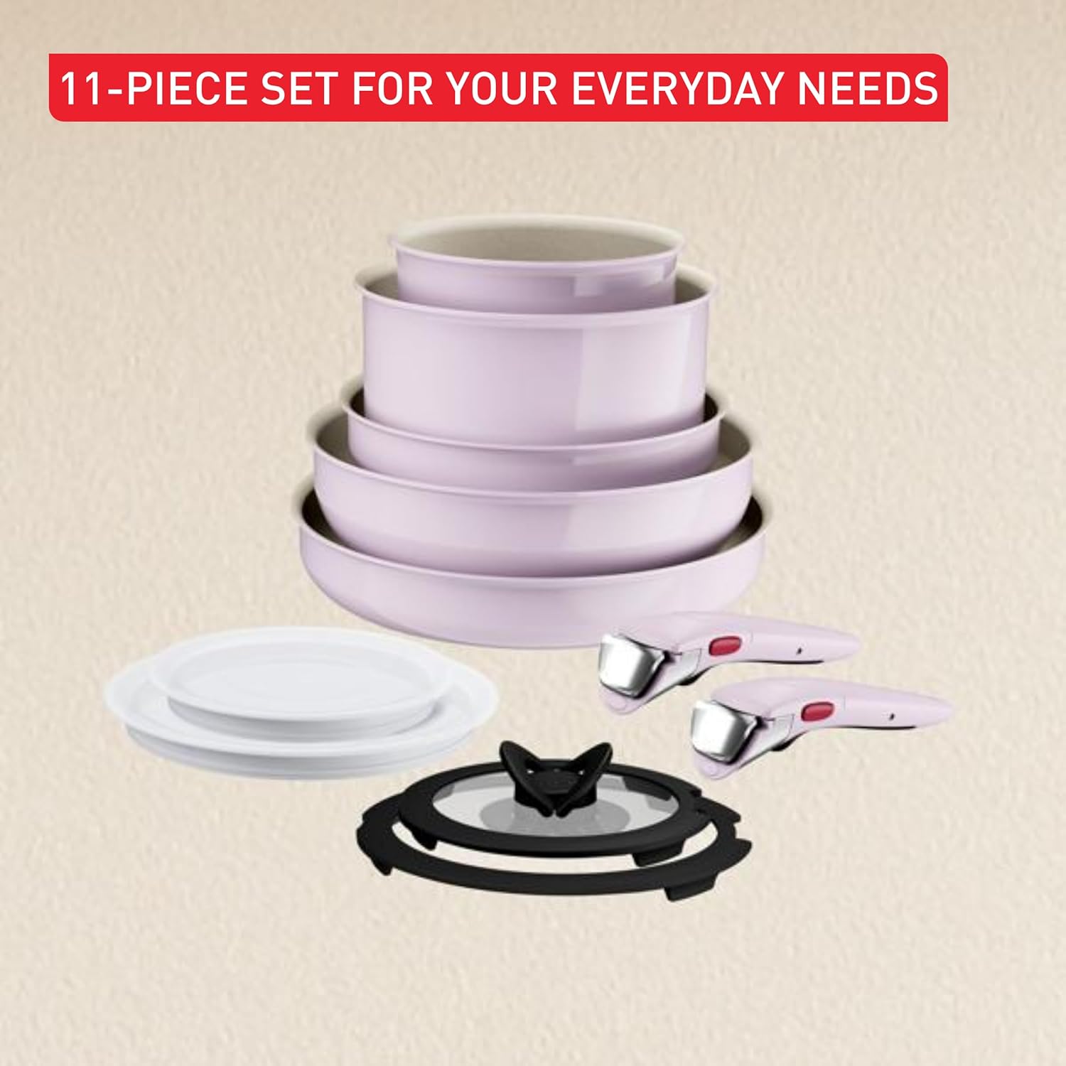 Thumbnail 4 de Tefal Ingenio Serenity 11-Piece Cookware Set (L830SB04) in Pink Clay – induction, stackable non-stick