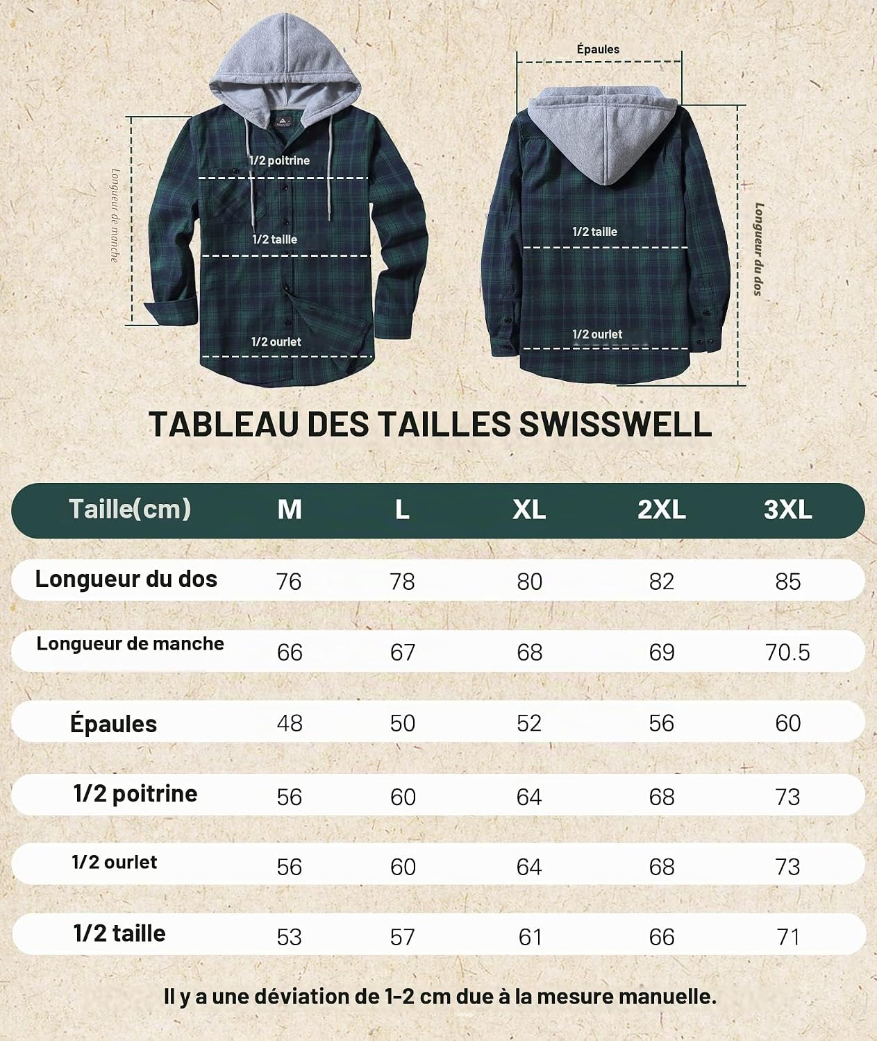 Detalle de SwissWell geruit flanellen herenoverhemd met capuchon en lange mouwen