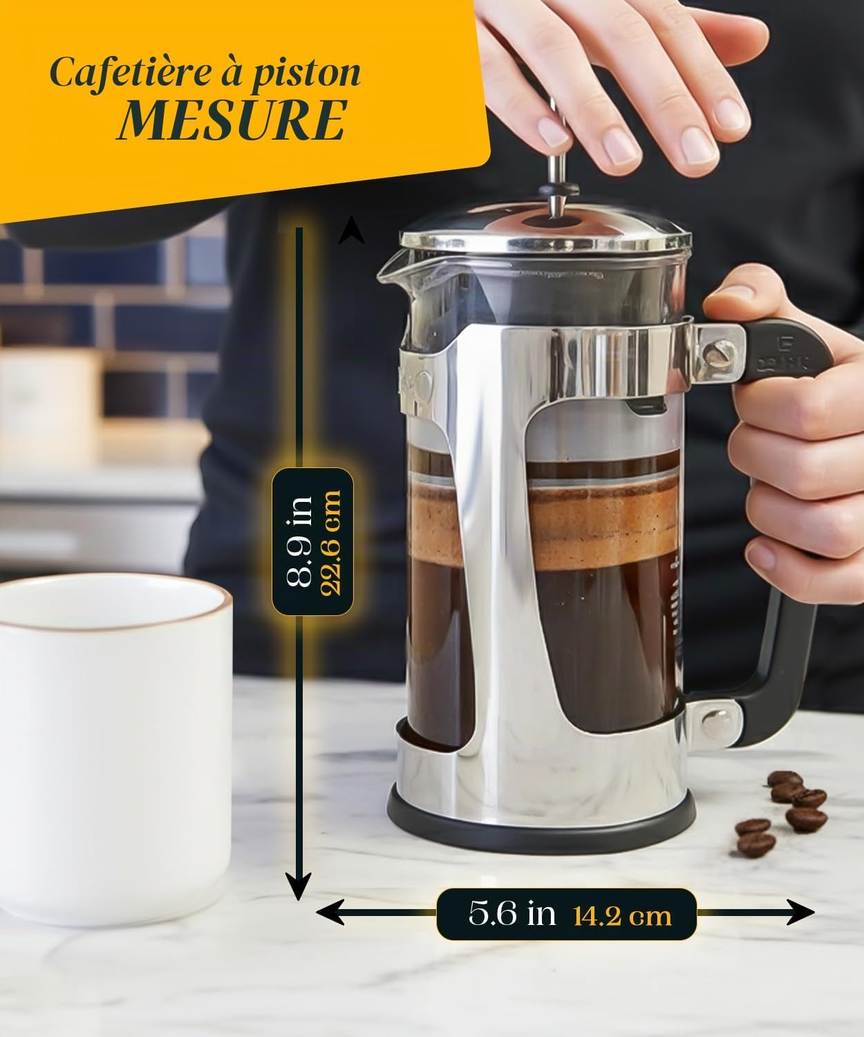 Detalle de ESPRO P5 1218C koffiepers van glas en roestvrij staal, 532 ml