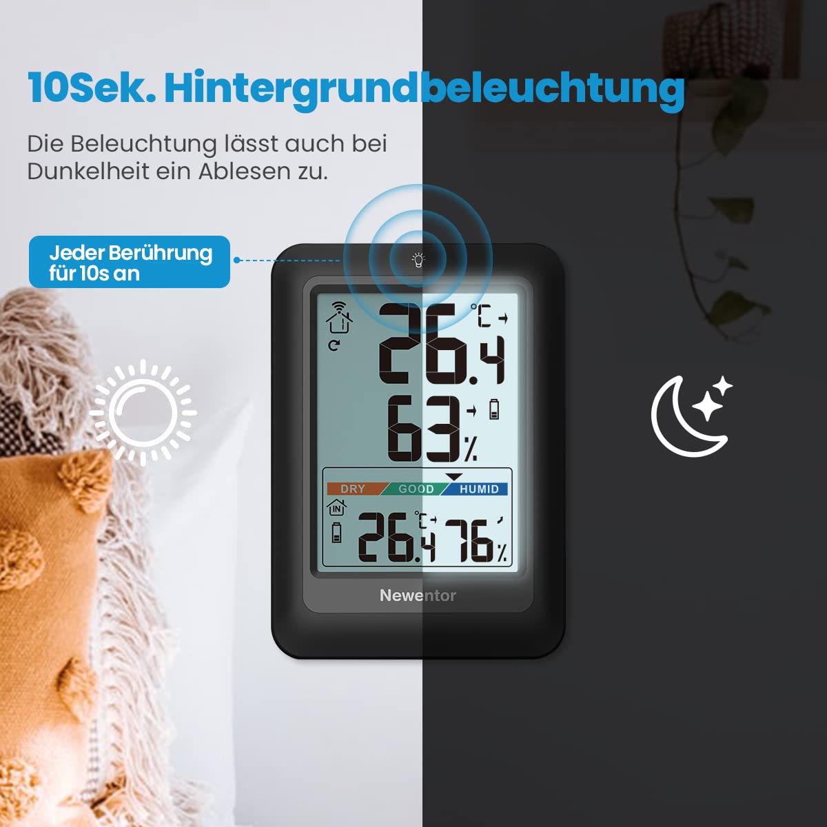Thumbnail 4 de Newentor MAX MIN Thermometer innen außen – Funk-Wetterstation mit 1 Außensensor, VA-Display