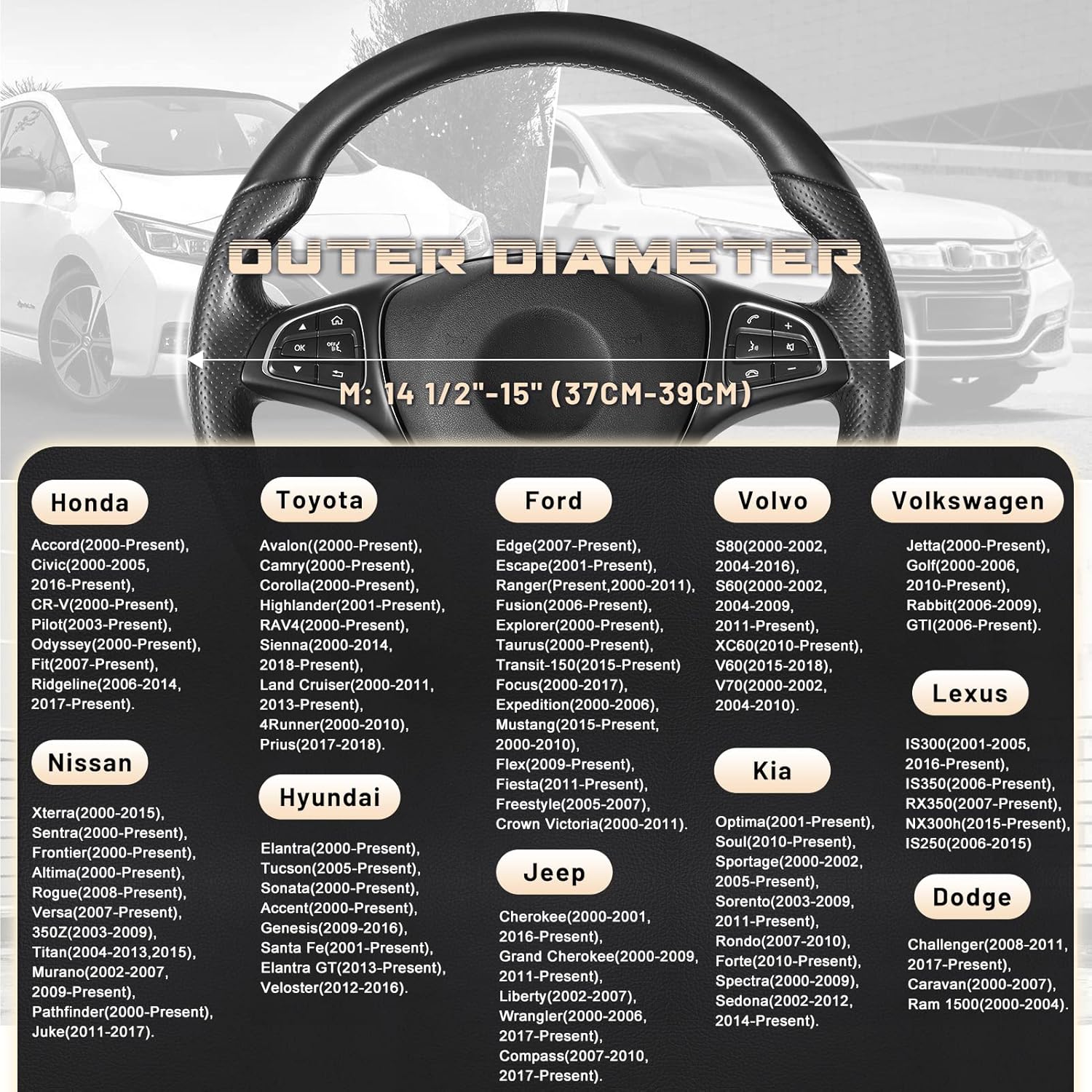 Thumbnail 4 de SEG Direct Steering Wheel Cover (Standard 37–39cm) – Black microfibre leather with non-slip rubber lining