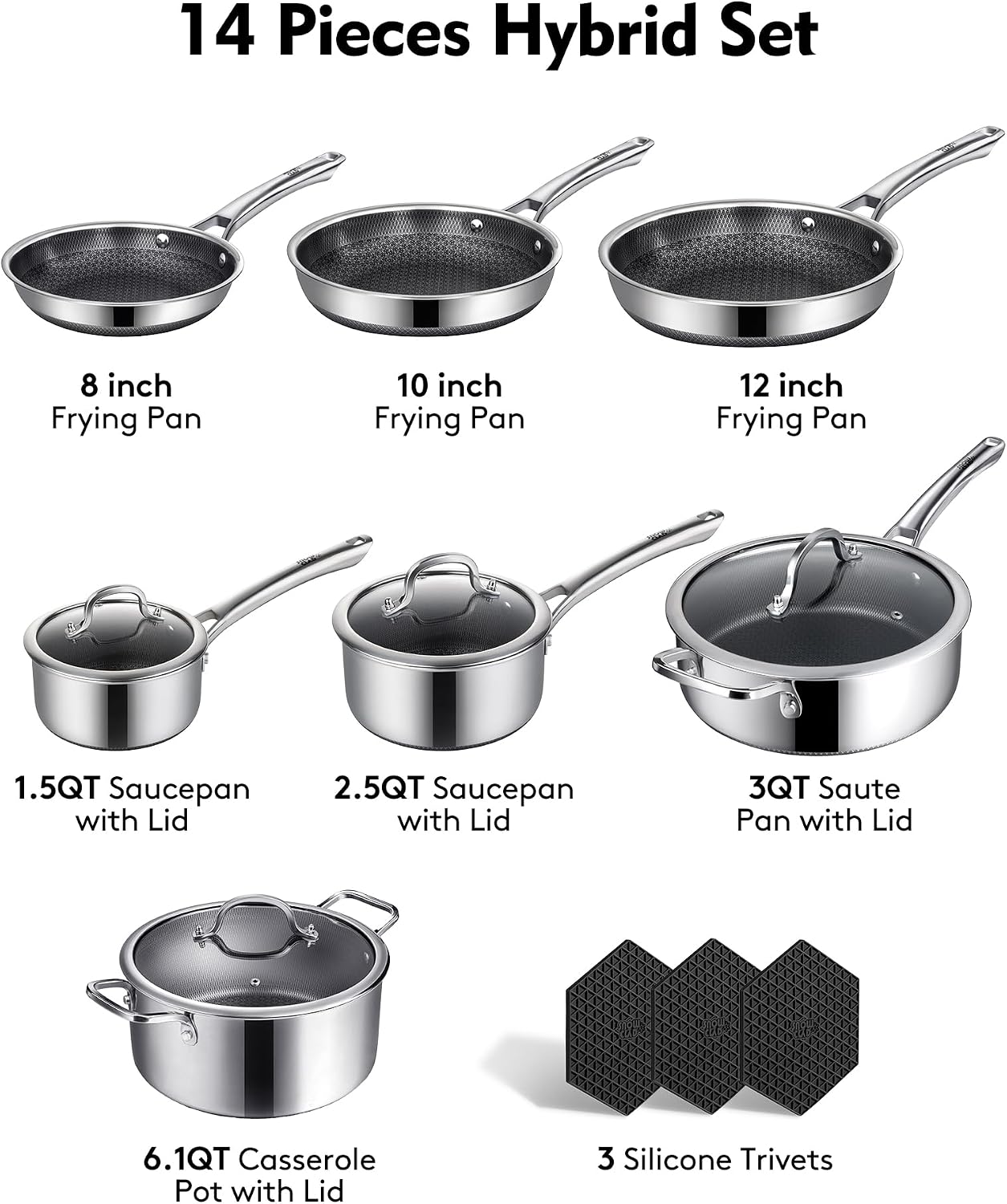 Thumbnail 3 de SNOWCLAD 14Pc Hybrid Stainless Steel Cookware Set
