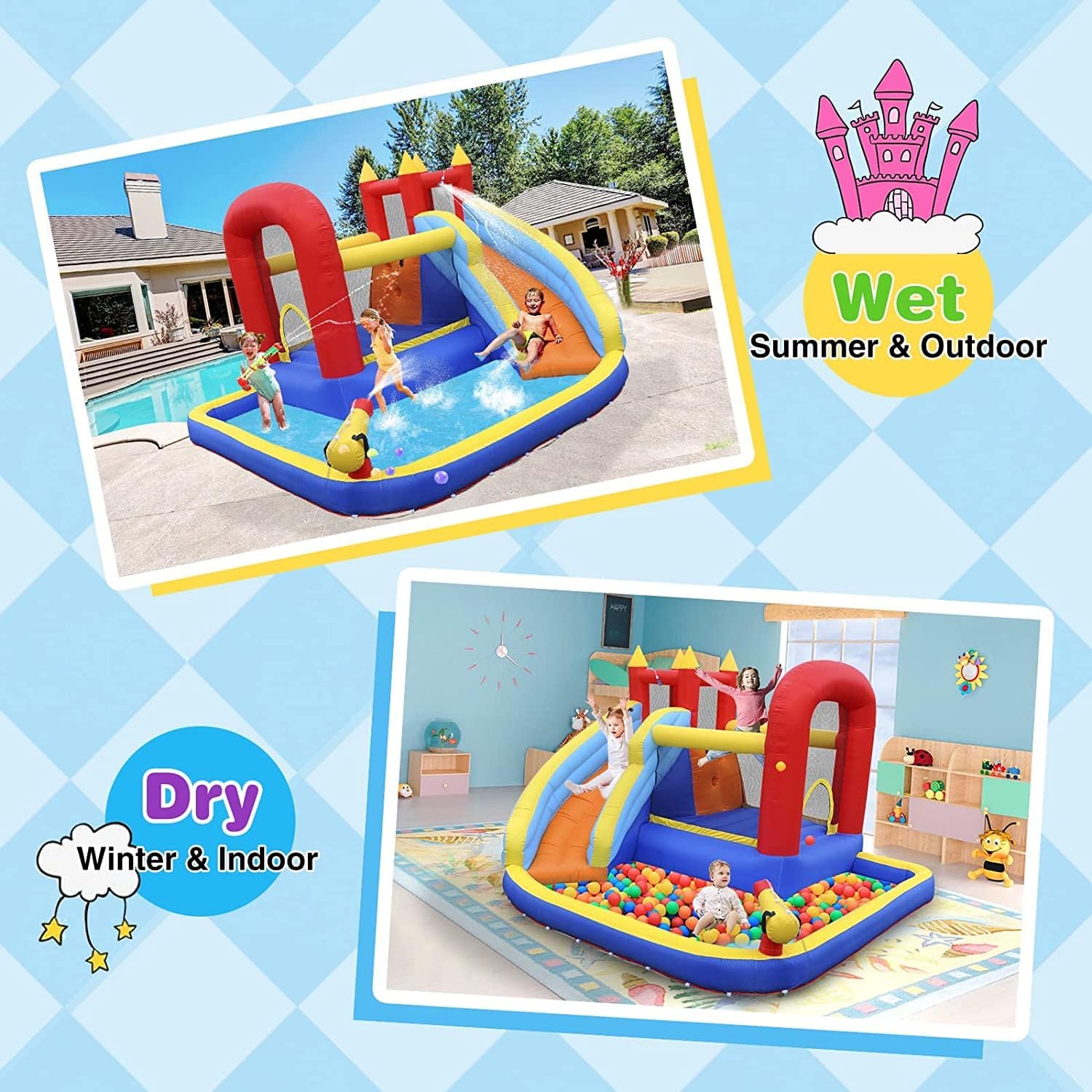 Thumbnail 5 de JOYLDIAS Inflatable Water Slide Bounce House with Splash Pool and 450W Blower