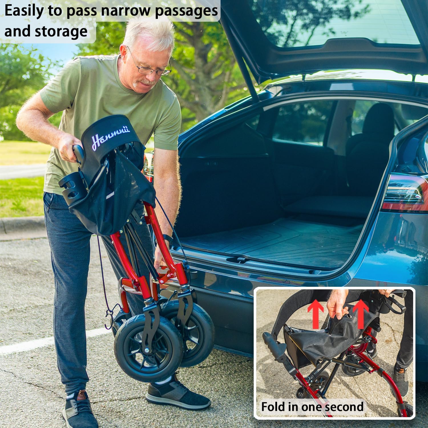 Thumbnail 5 de Rollator faltbar mit Sitzpolster, Einkaufstasche & Stockhalter – Höhenverstellbar, leicht & schmal für Senioren