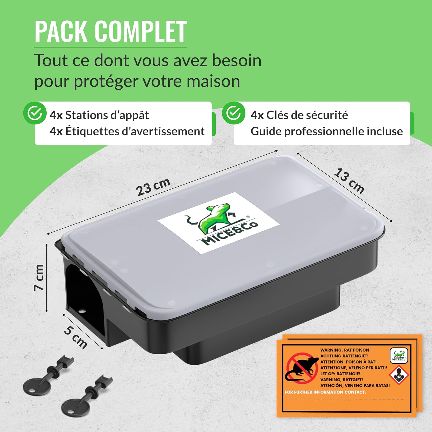 Detalle de Mice&Co 4X Boîte d’Appât Professionnelle – Station Sécurisée pour Rats et Souris (4 unités)