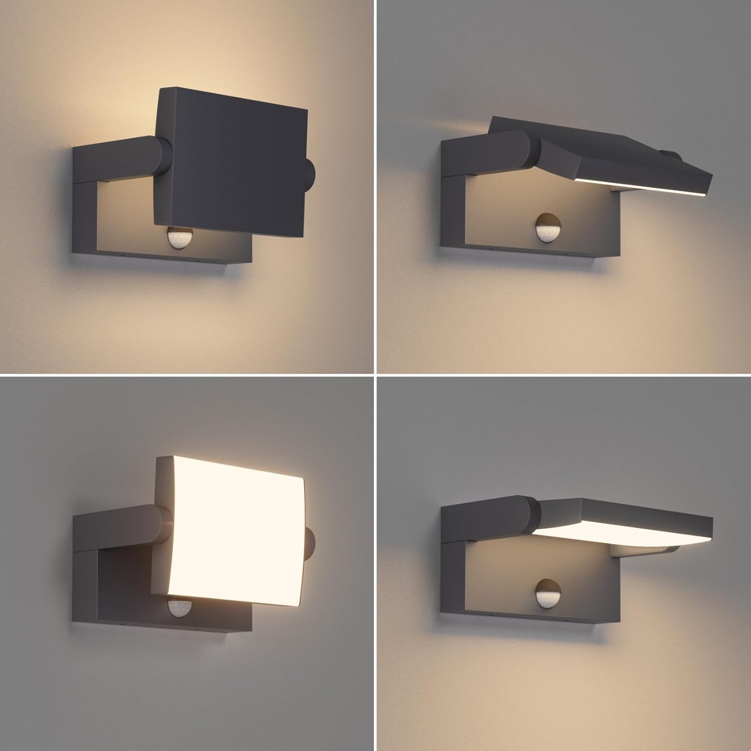 Thumbnail 3 de Applique LED extérieure/intérieure Klighten 24W anthracite avec détecteur de mouvement et panneau rotatif 350° (IP65) – Blanc chaud 3000K