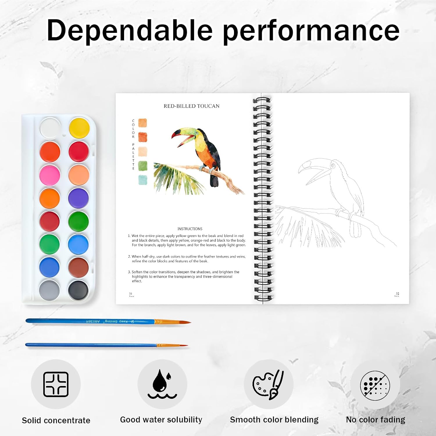 Thumbnail 6 de Terself WW-003-4Y Forest Watercolor Workbook with 16 Colors and Guided Designs