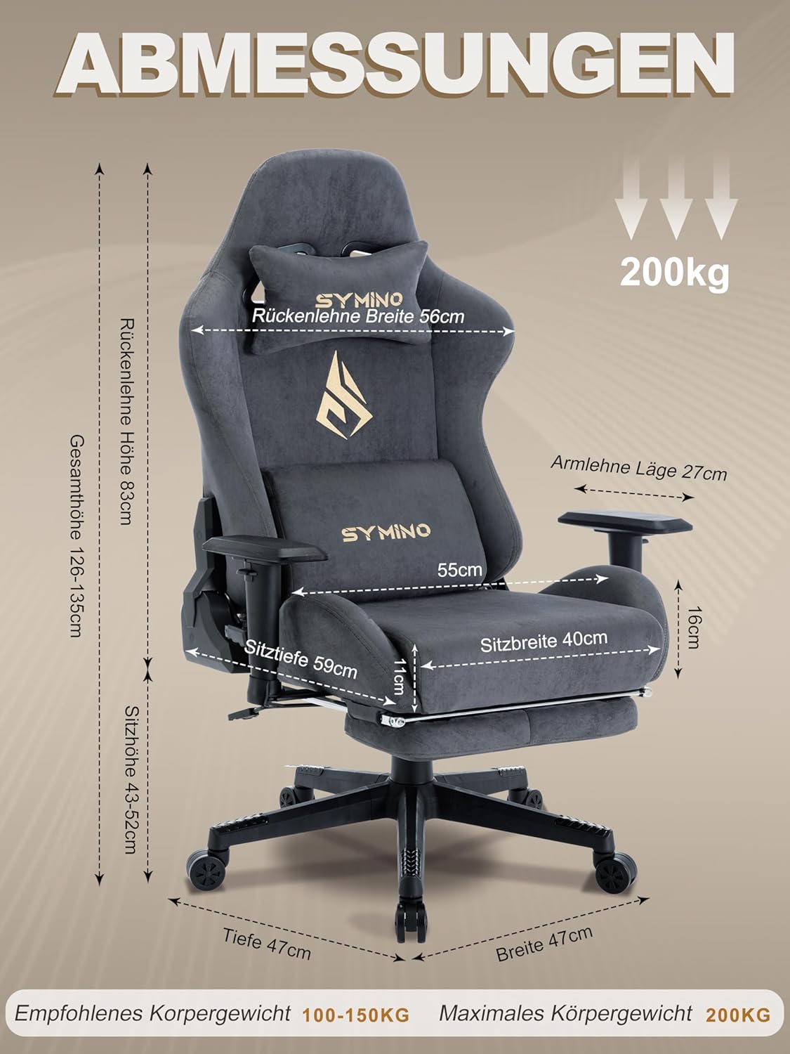 Detalle de Symino Gaming Stuhl ergonomischer PC-Stuhl mit Fußstütze