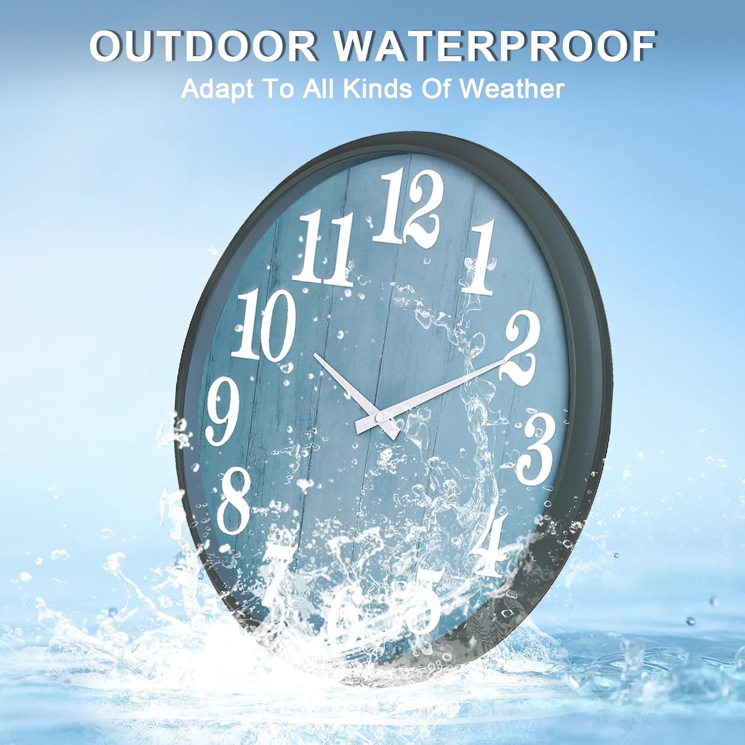 Thumbnail 1 de eYotto 18-Zoll Große Innen-/Außen-Wanduhr mit Thermometer & Hygrometer – wasserdicht, batteriebetrieben, geräuschlos, Blau, Oversize