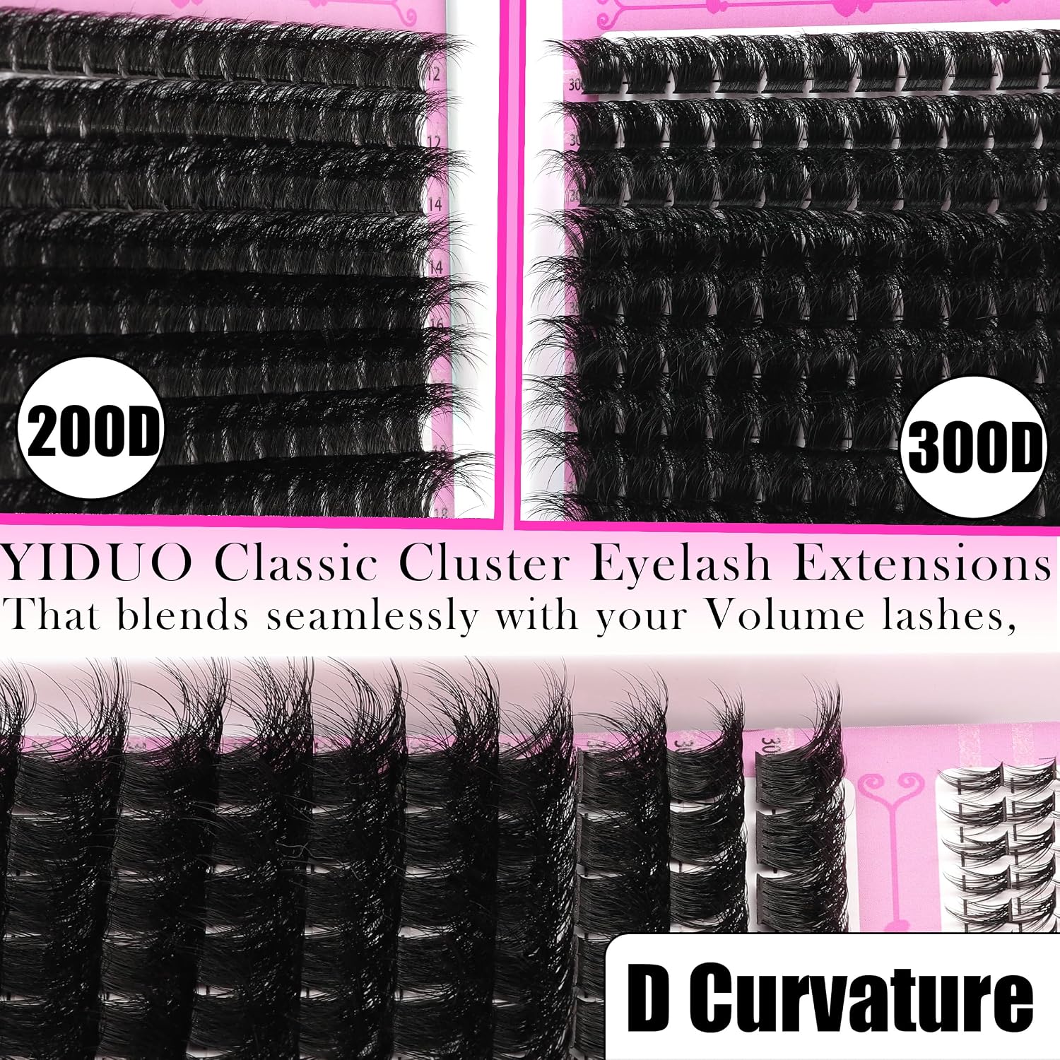 Thumbnail 1 de YIDUO Lash Clusters Kit 3D Volume 200D+300D Mix with Spikes, Bottom Clusters, and Lash Bond Set