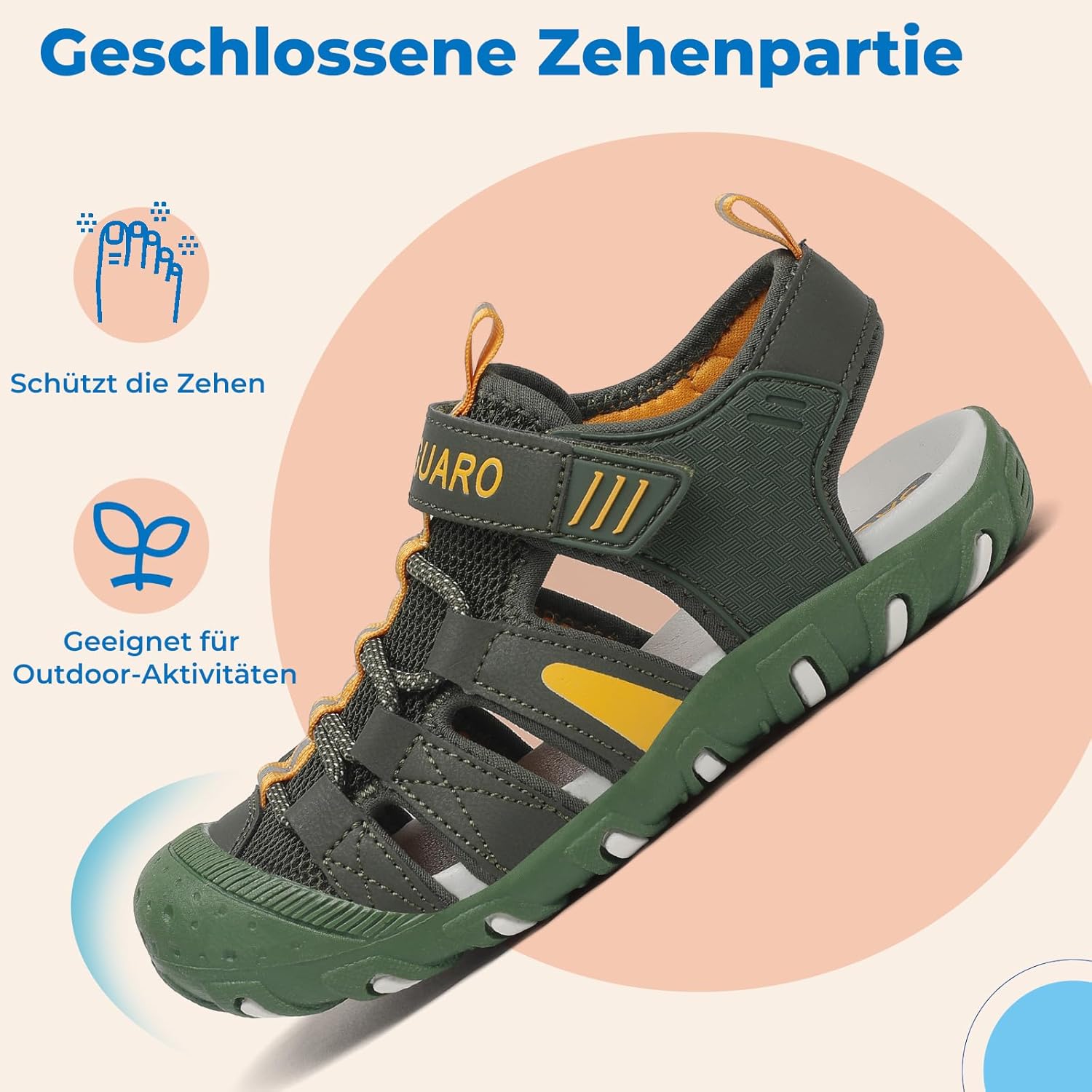 Thumbnail 2 de SAGUARO Jungen Sandalen mit geschlossenem Zehenschutz (25–38) – atmungsaktiv, Klettverschluss & rutschfeste TPR-Sohle