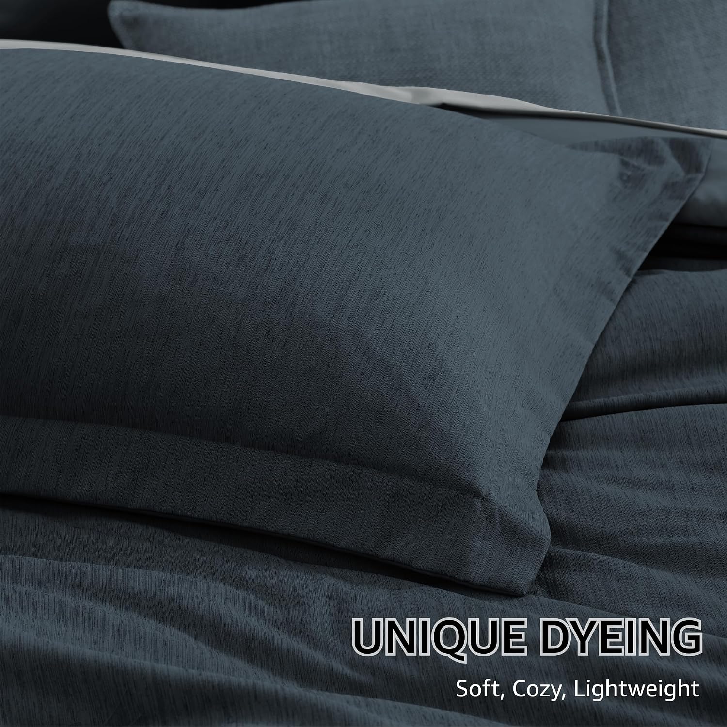 Detalle 2 de Monbix Full Size Comforter Set in Navy Blue — 7-Piece All-Season Bedding