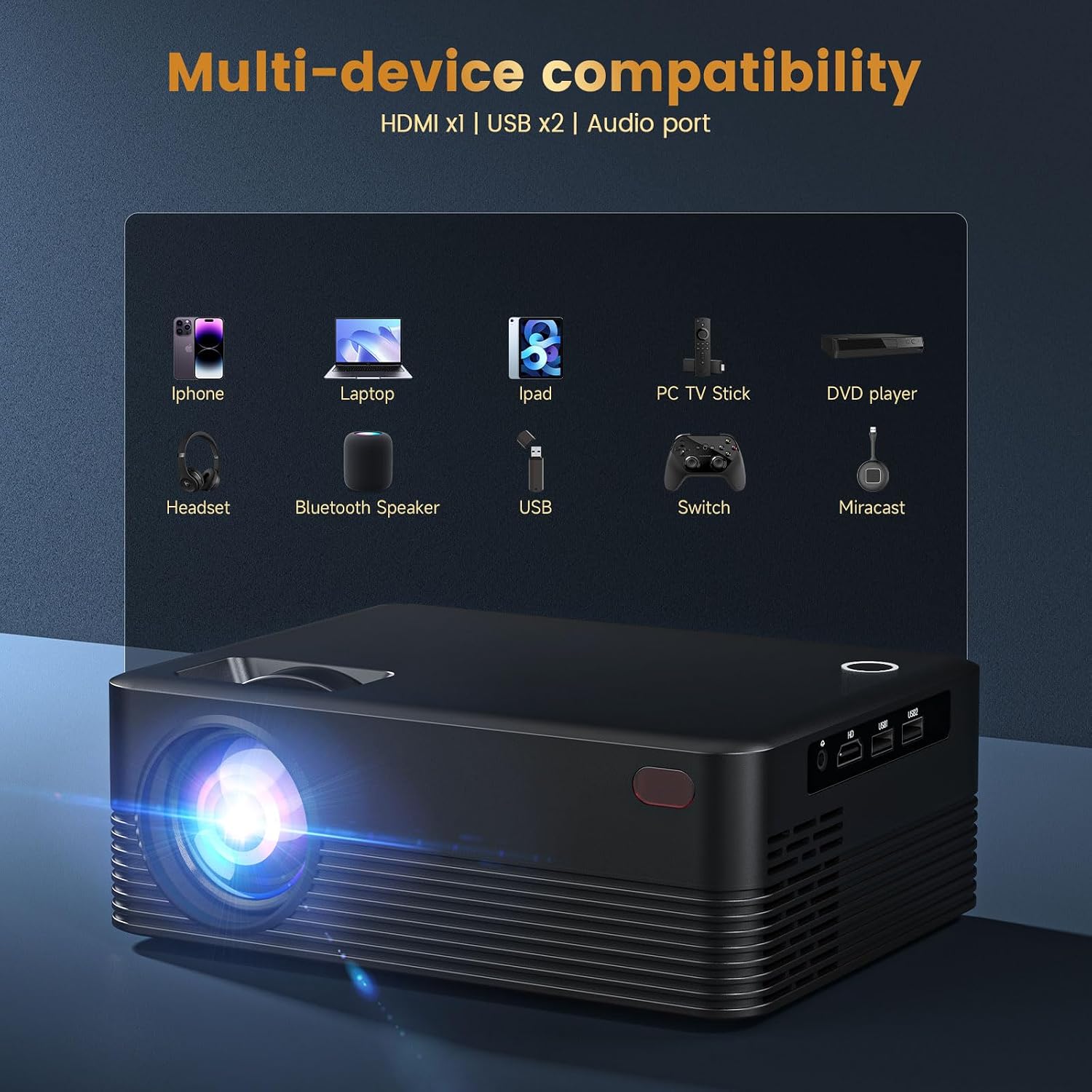 Thumbnail 4 de H5 Mini Portable Projector 1080P, 200″ screen