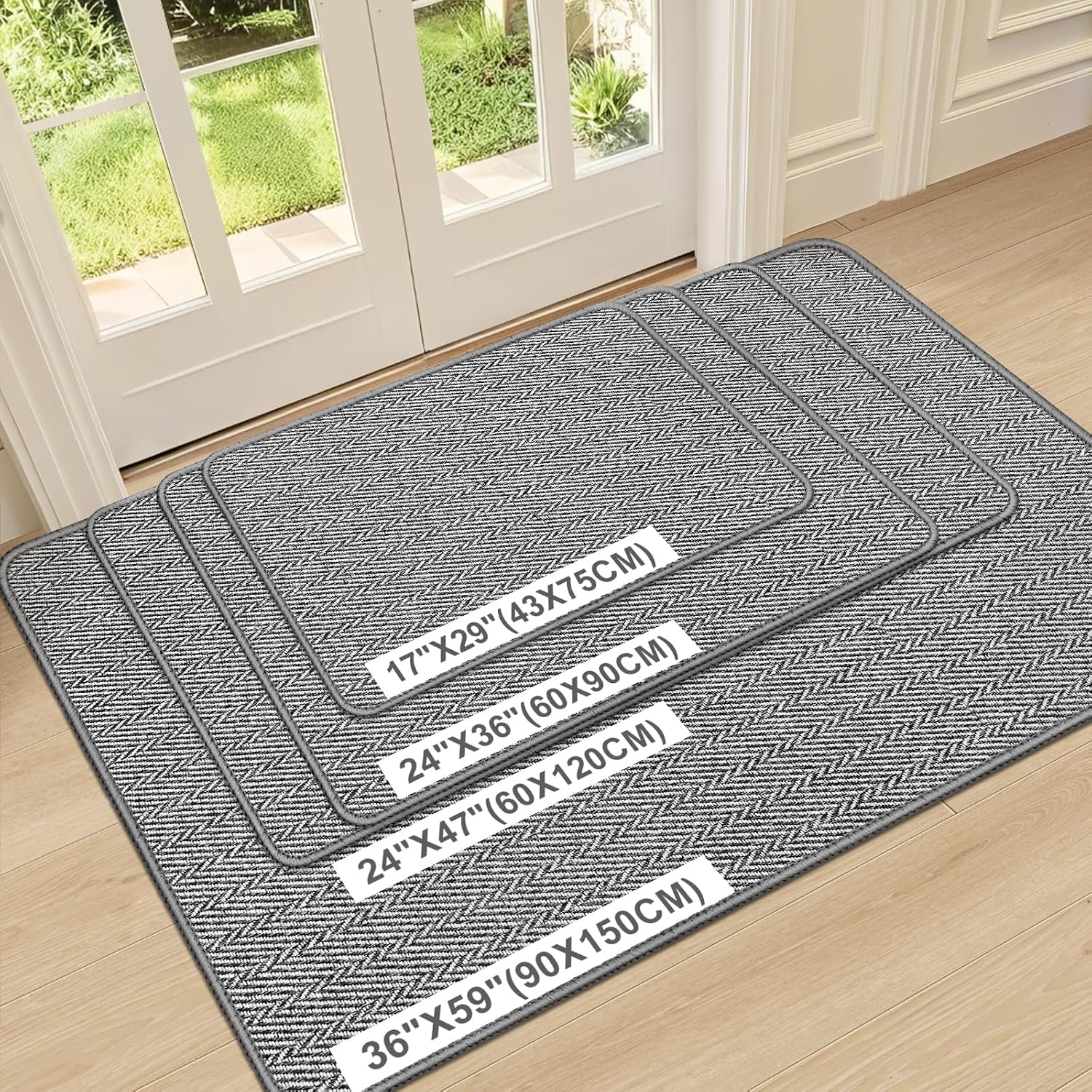 Thumbnail 1 de BEISIFLOOR 24"x36" Indoor Door Mat, Low-Profile Gray Herringbone with Rubber Backing