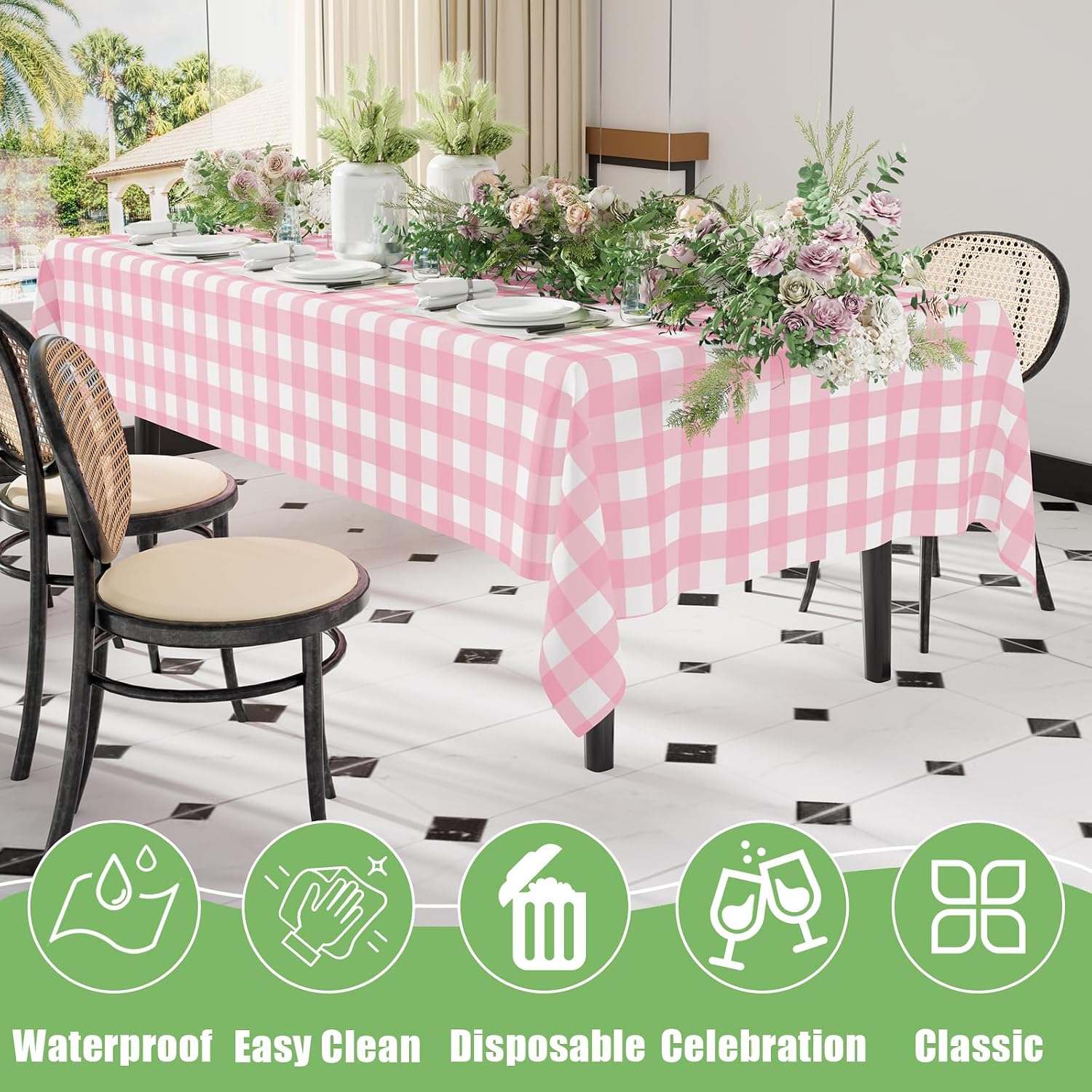 Thumbnail 6 de Smiry 6-Pack Pink Gingham Disposable Tablecloths (54" x 108")
