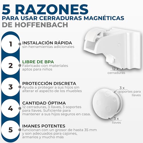 Thumbnail 3 de Hoffenbach Cierre Magnético Invisible para Armarios y Cajones – 12 Seguros para Bebés + 3 Llaves