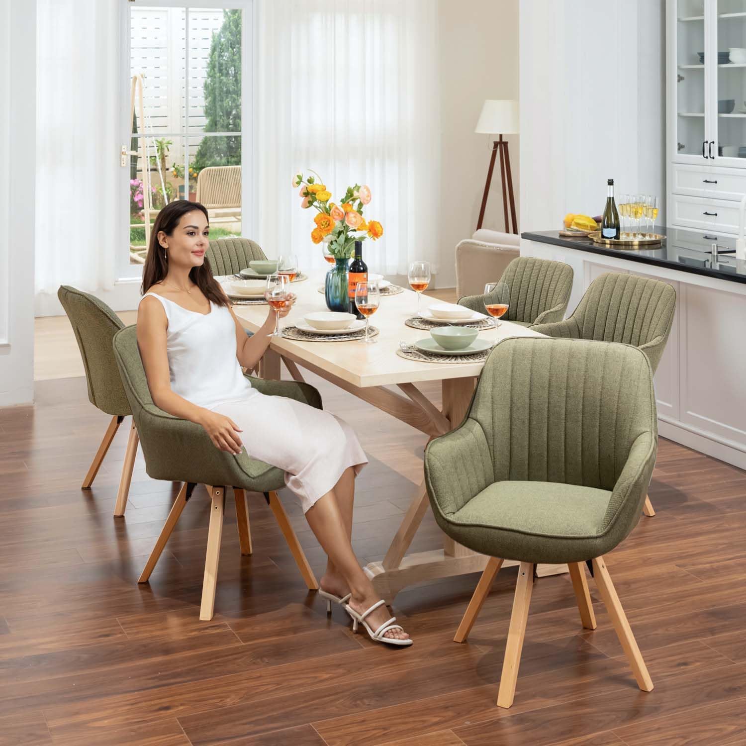 Thumbnail 6 de MEUBLE COSY sedia girevole 360° imbottita con schienale e braccioli in tessuto verde