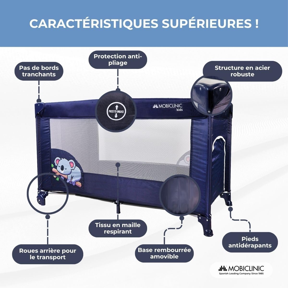 Thumbnail 3 de Mobiclinic Lit Parapluie Bebe 2 en 1, Pliage Ultra-Compact — Lit de voyage et Parc pour bébé