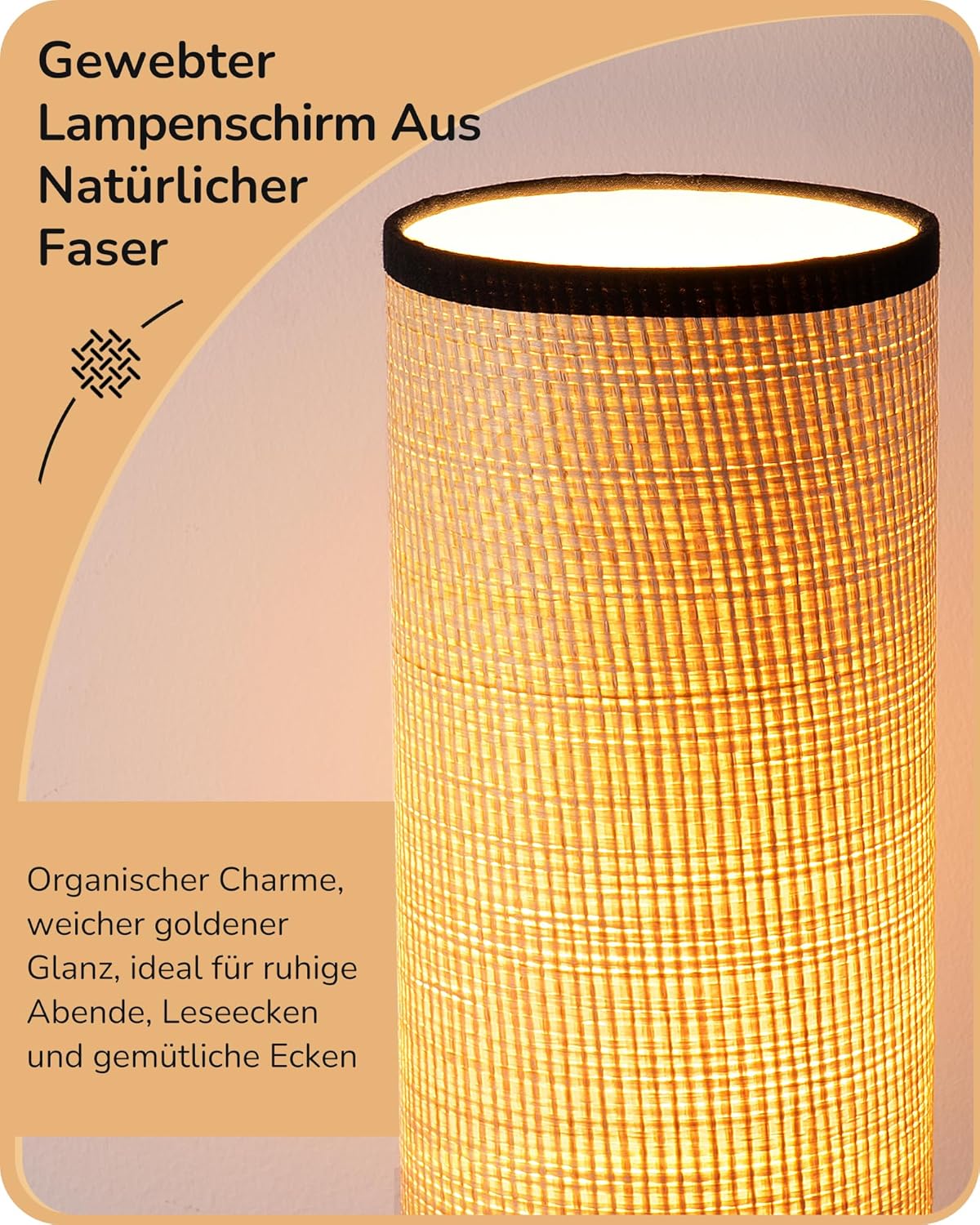 Detalle 2 de EDISHINE Stehlampe Wohnzimmer – Moderne Stehleuchte mit Schwarz Glasfaser-Schirm & Marmorsockel, E27, 6W LED, 2700K