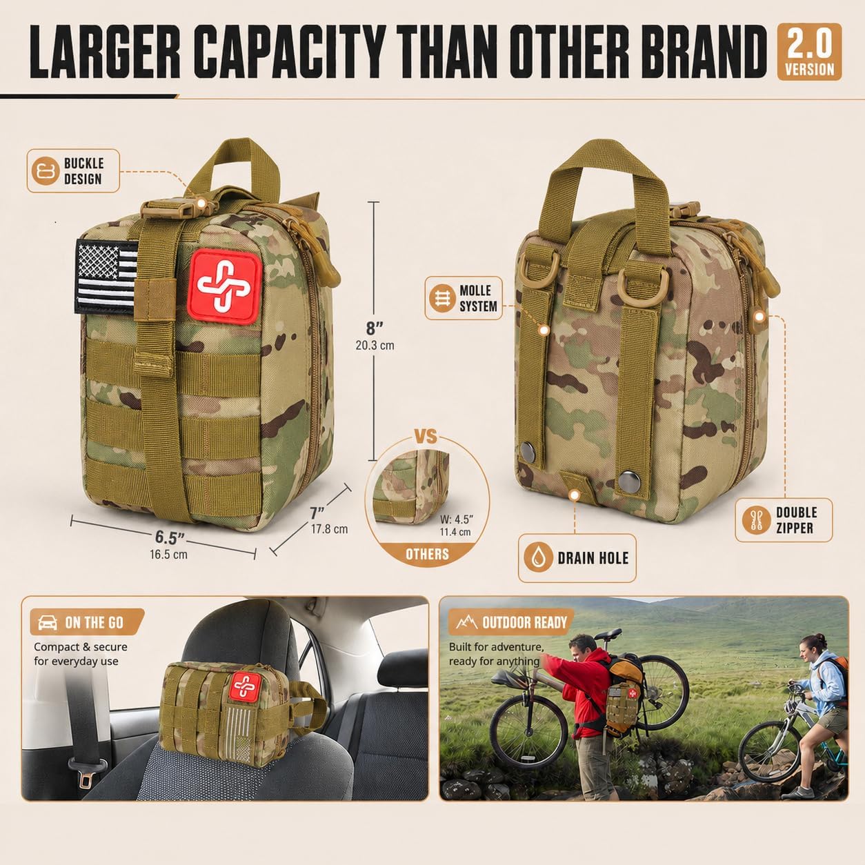 Detalle 2 de HIHEGD HHG-BIGQSGJ 250-Piece Survival Kit with MOLLE-Compatible Bag