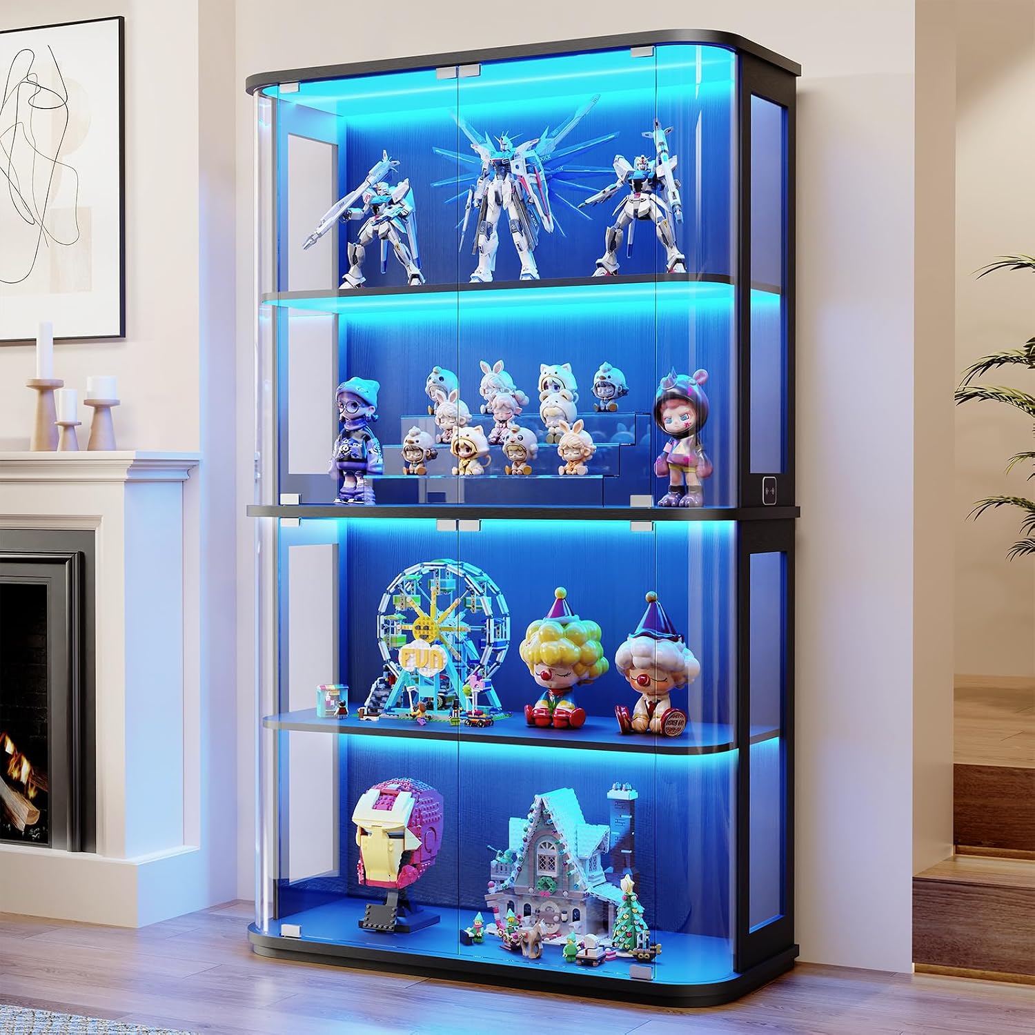 Detalle de BROTTAR BD011B Display Cabinet, 4 Tiers, 3-Colour LED Lights, Black