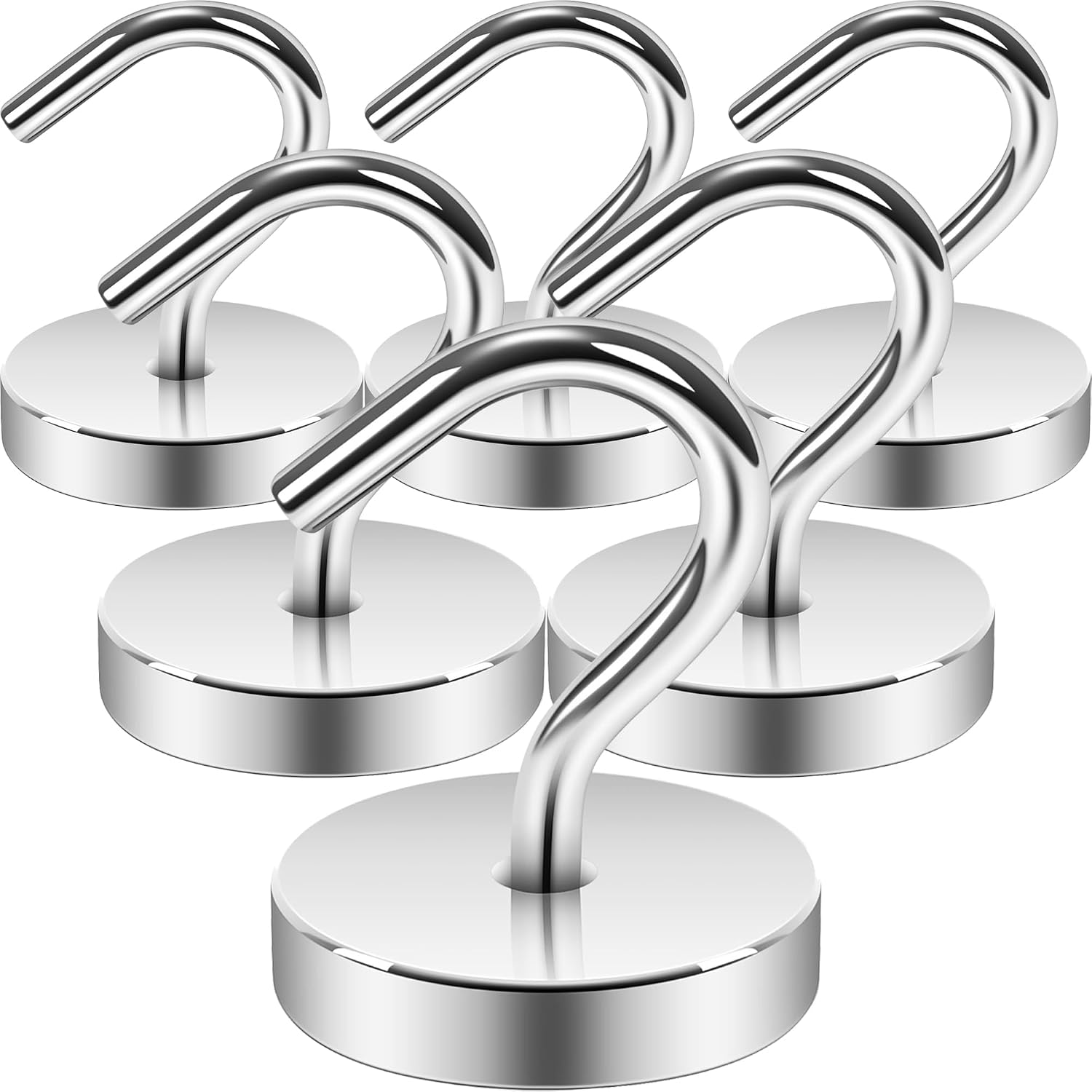Detalle de Neosmuk NPM26x3US-LP0101Silver Magnetic Hooks, 6-Pack, 80 lb Capacity