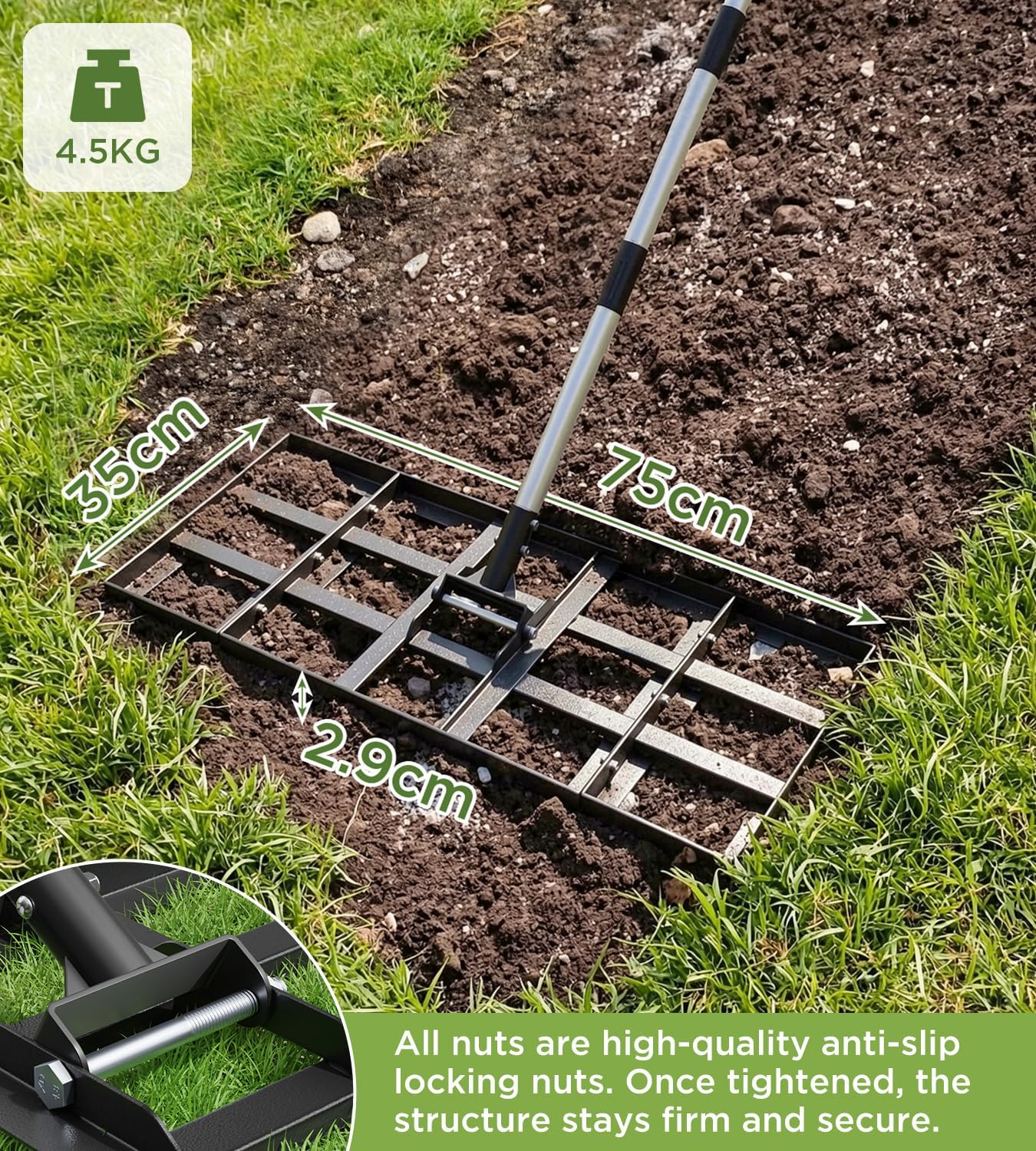 Thumbnail 2 de HFHOME Lawn Levelling Rake with Adjustable 180cm Stainless Steel Handle