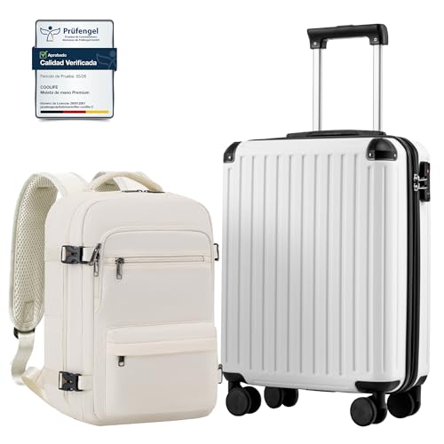 Detalle de Coolife EasyJet Maleta Cabina 55x40x20 + Mochila de Negocios 40x30x20: set práctico para viajes de negocio